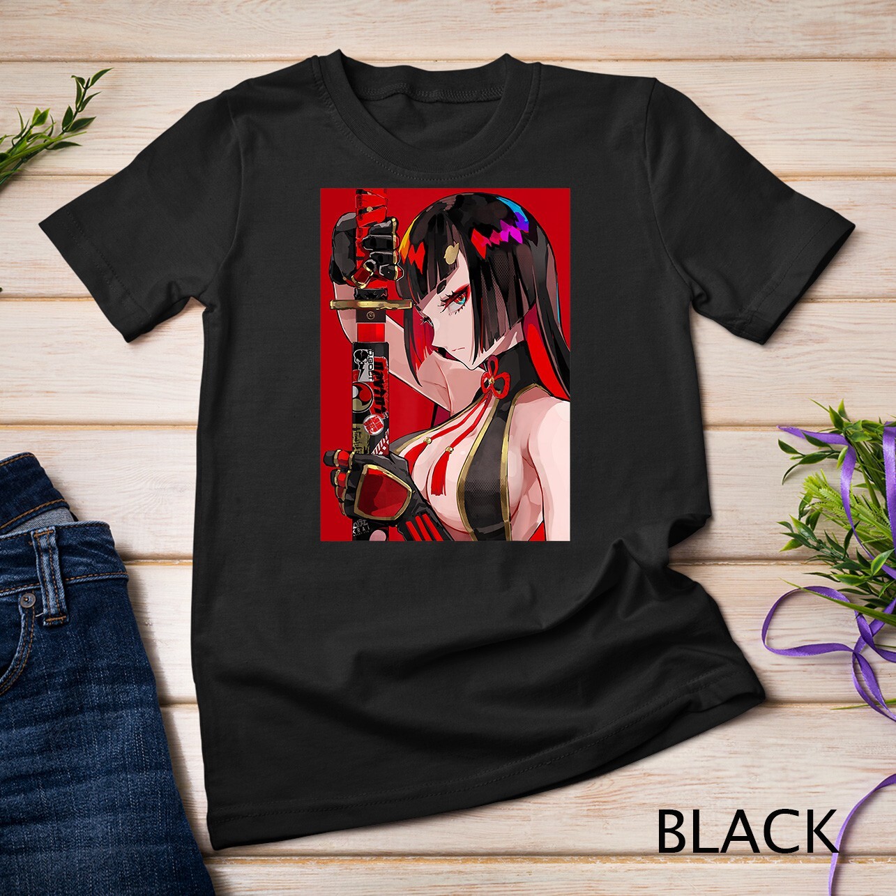 Anime Girl Samurai Waifu Japanese Aesthetic Otaku Kawaii T-Shirt Unisex T-shirt