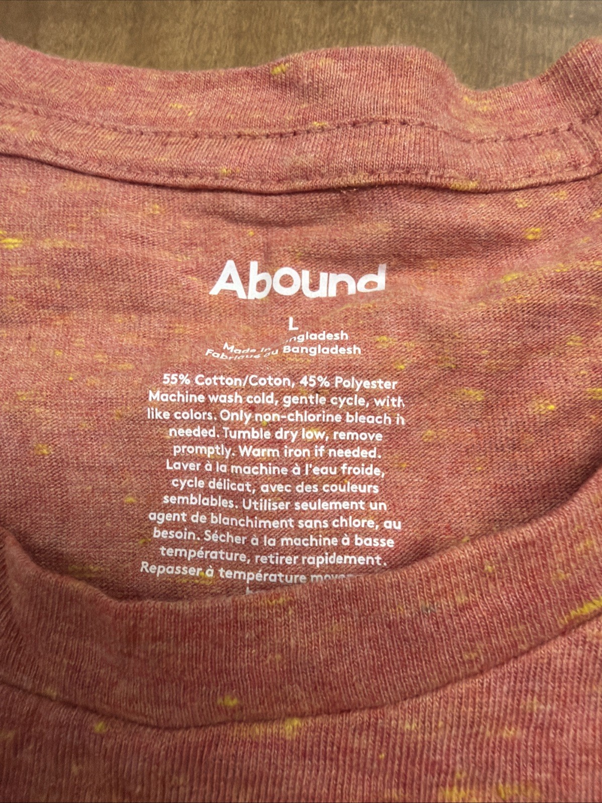 Abound Mens Long Sleeve Henley Shirt Coral Heather Cotton Blend L Pocket Orange