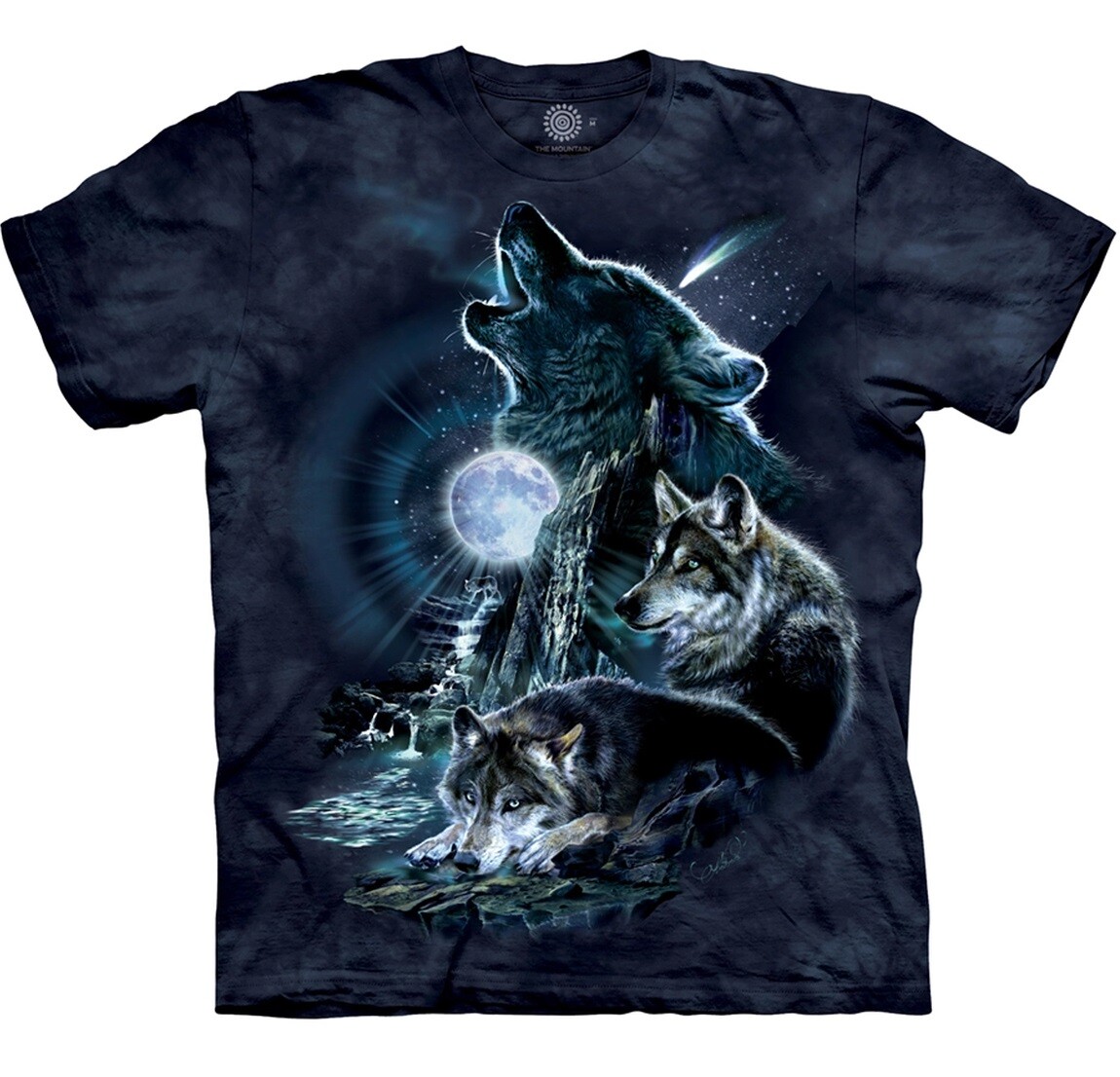 The Mountain Wolf Family Howling Bark at Moon Wolves Dog Blue T-Shirt Adult S-5X