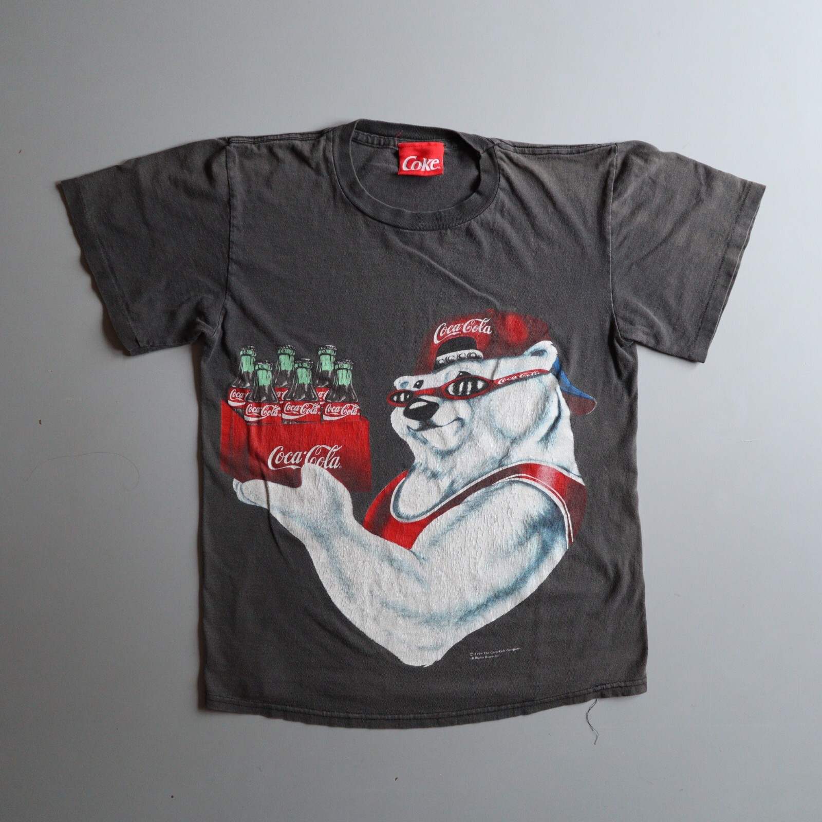 Vintage Faded Black Coca-Cola Coke Polar Bear Shirt Graphic SMALL S