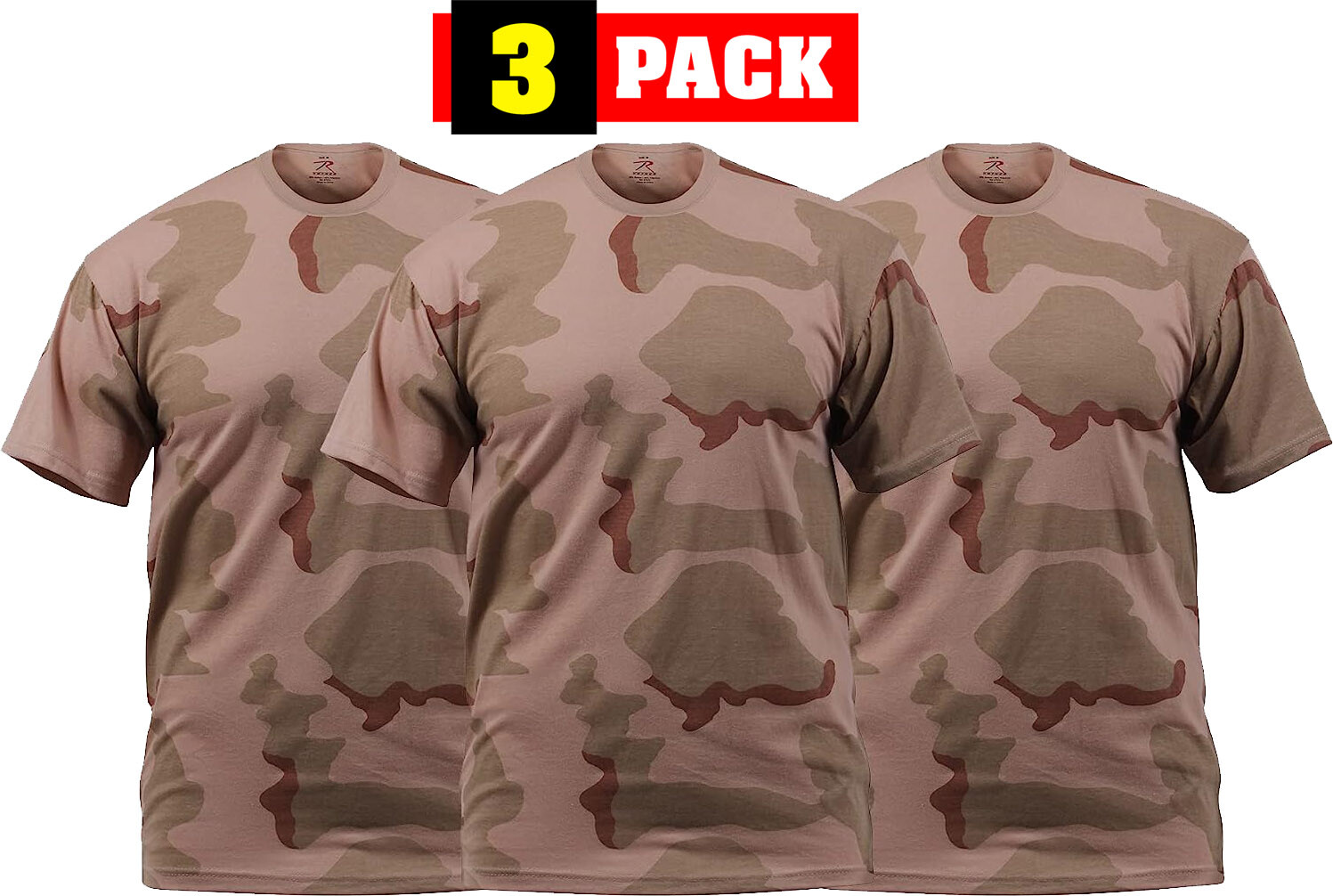 Tri Color Desert Camouflage T-Shirts Mens Tactical Short Sleeve Shirt 3 PACK
