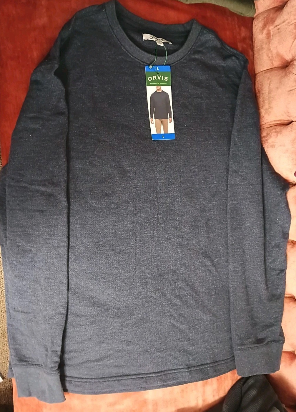 Orvis Long Sleeve Crew Shirt Men’s Size Large Color Blue Casual Pullover NWT