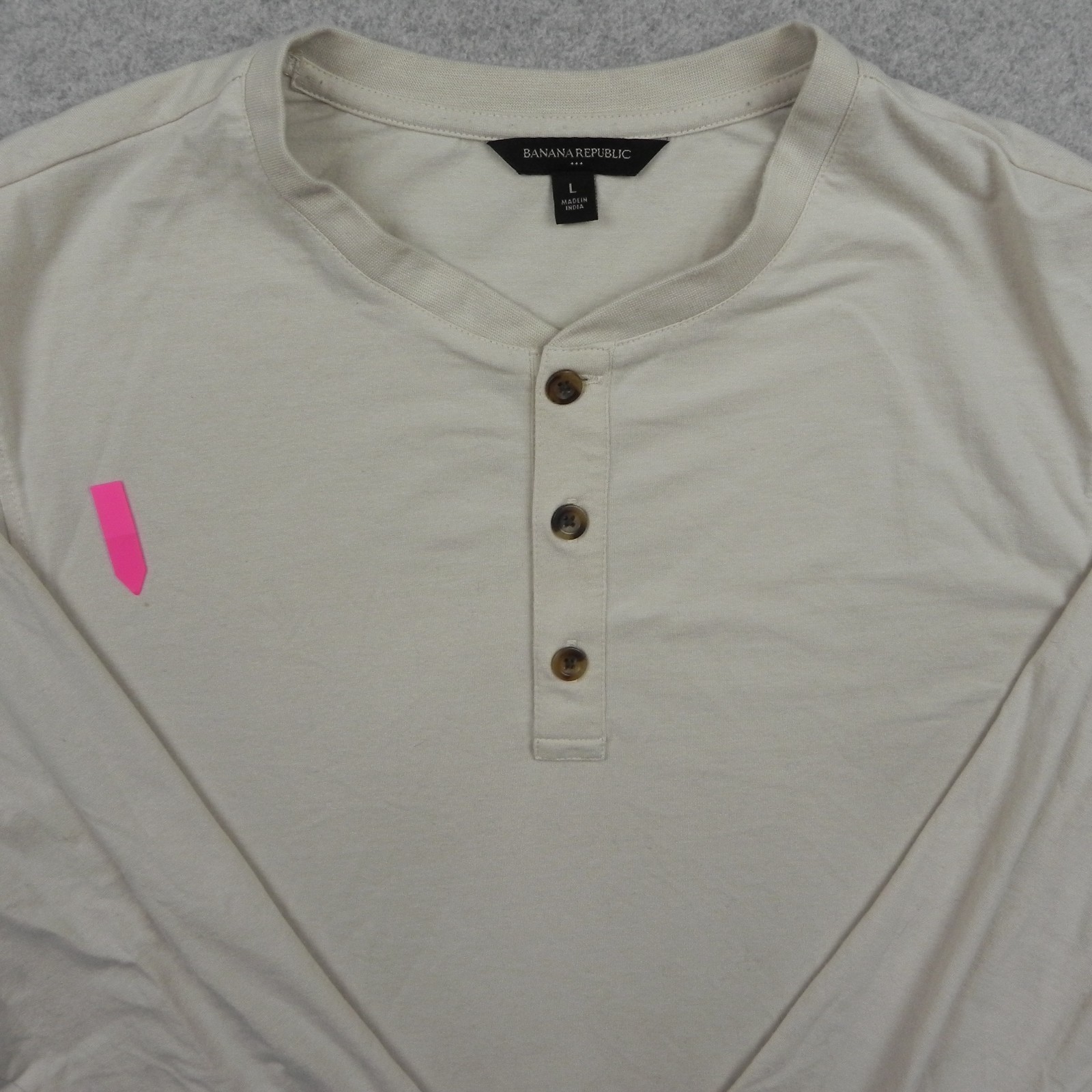 Banana Republic Henley T-Shirt Mens Large Casual Stretch Flex Ivory Long Sleeve