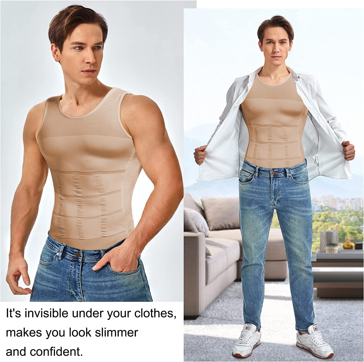 Men’s Slimming Vest Abs Abdomen Compression Shirt Workout Tank Tops Body Shaper