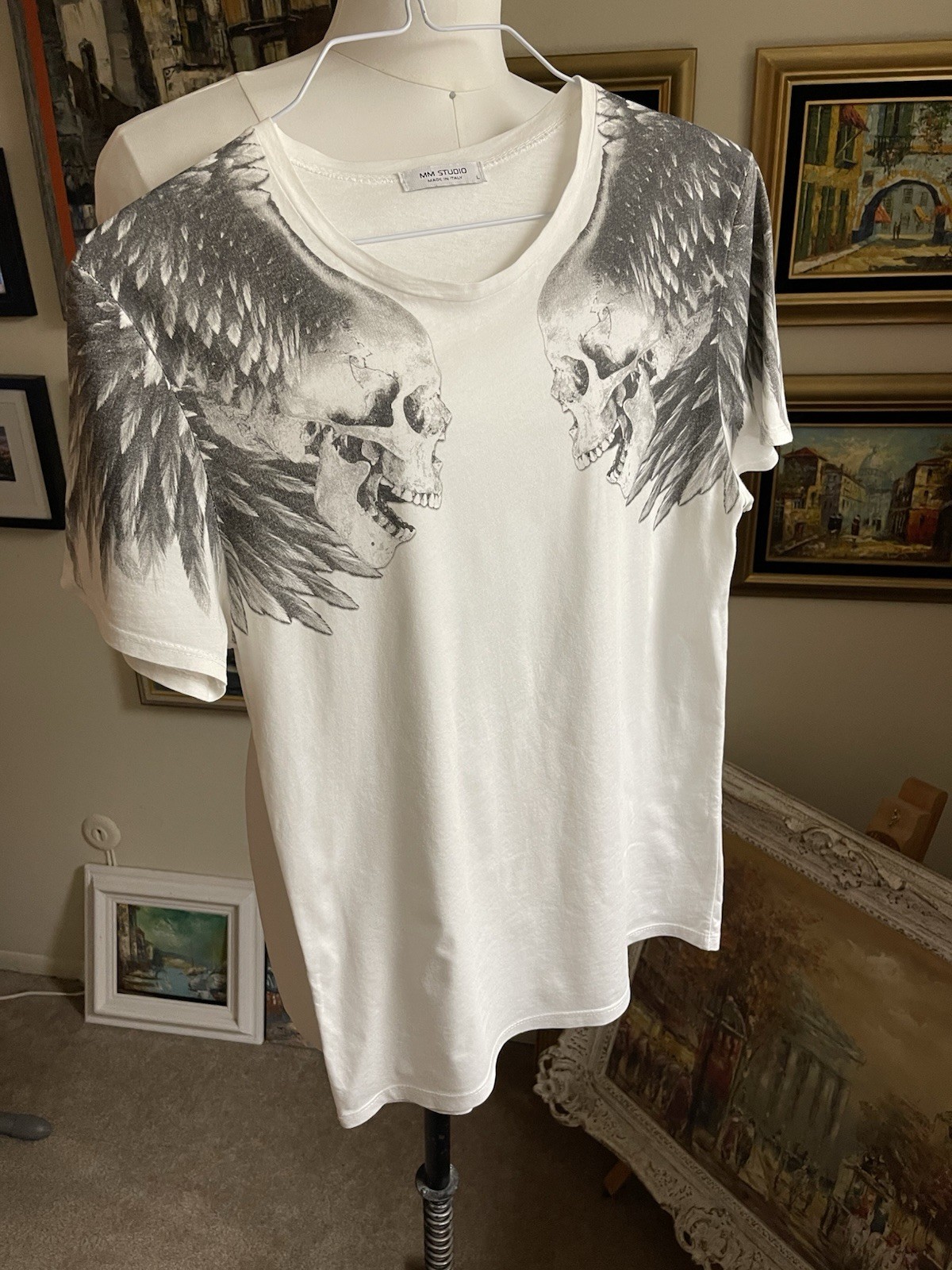 MM STUDIO White T-shirt Mens L Made In ITALY Cotton