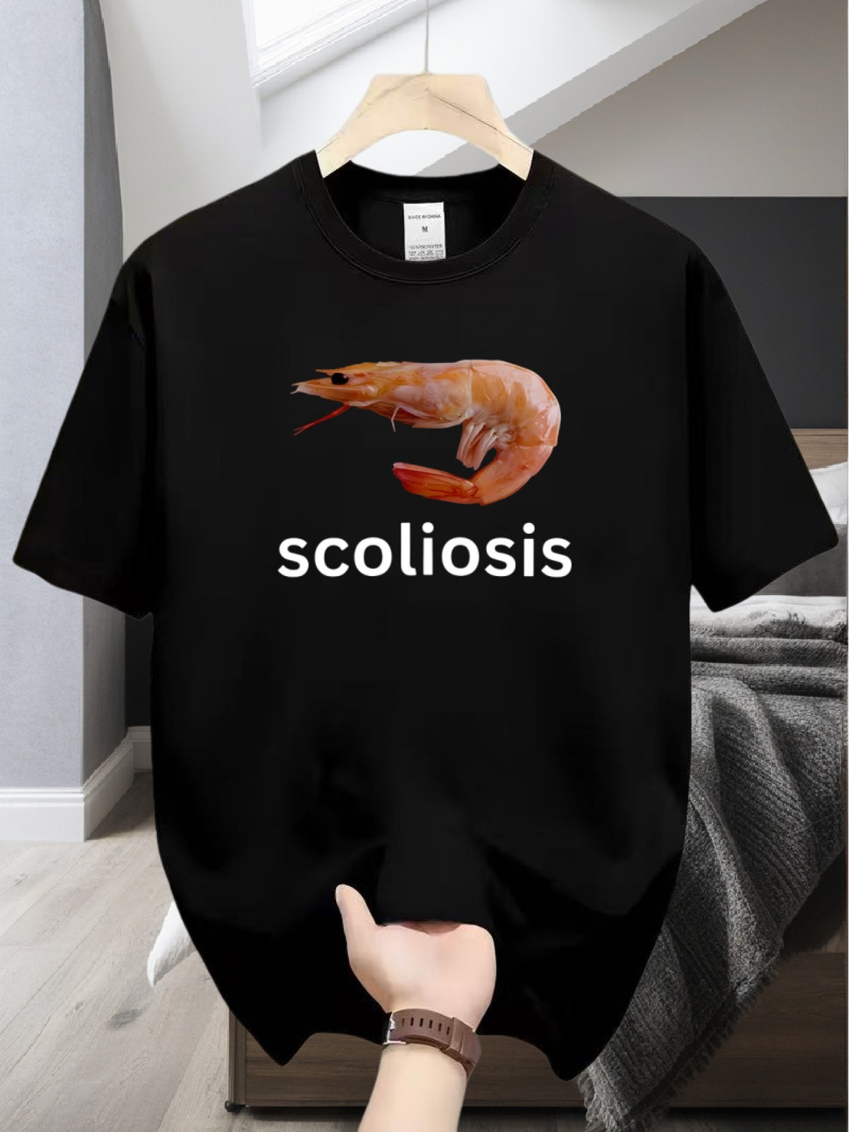 Scoliosis” Funny Shrimp Meme Printed T-Shirt, Self-Deprecating Trend