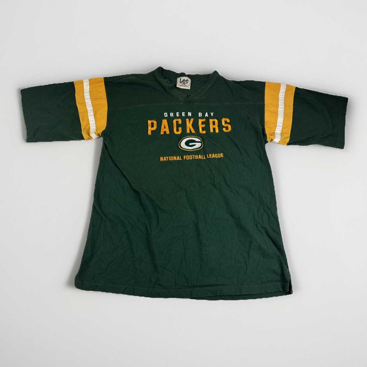 Lee Sport Green Bay Packers Shirt Sz XL V-Neck Short Sleeve Embroidered Y2K READ