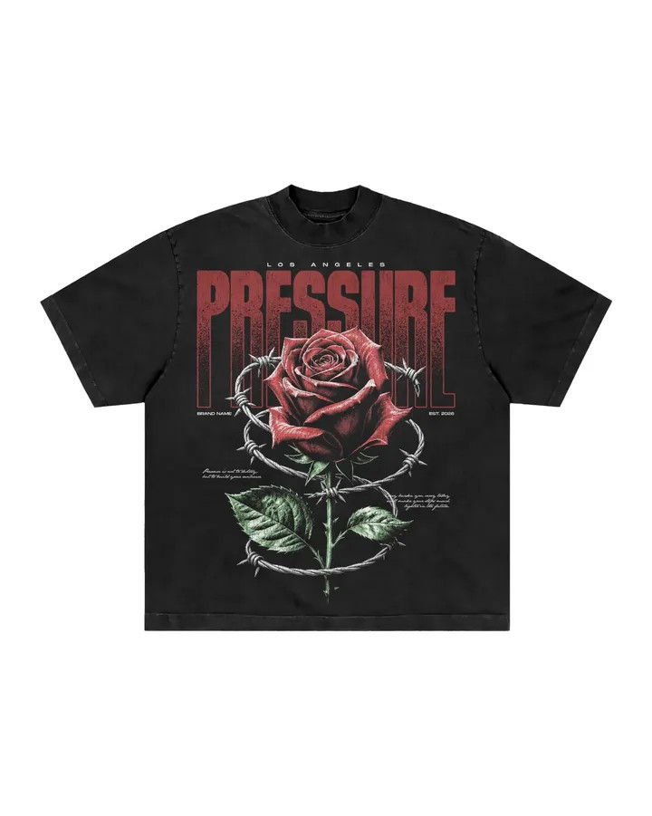 Oversized Graphic Tee Men’s Gothic Style Washed Cotton Shirt Red Rose Design