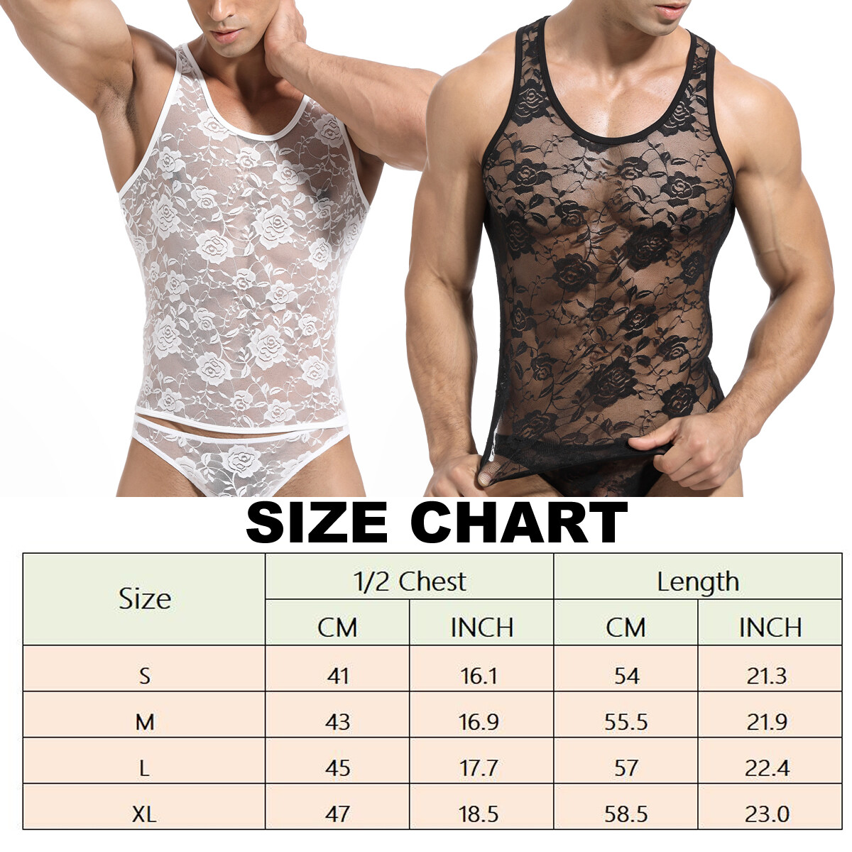 Lace Men Tank Tops Gym Muscle T-Shirt Top See Through Gay Vest Floral Undershirt