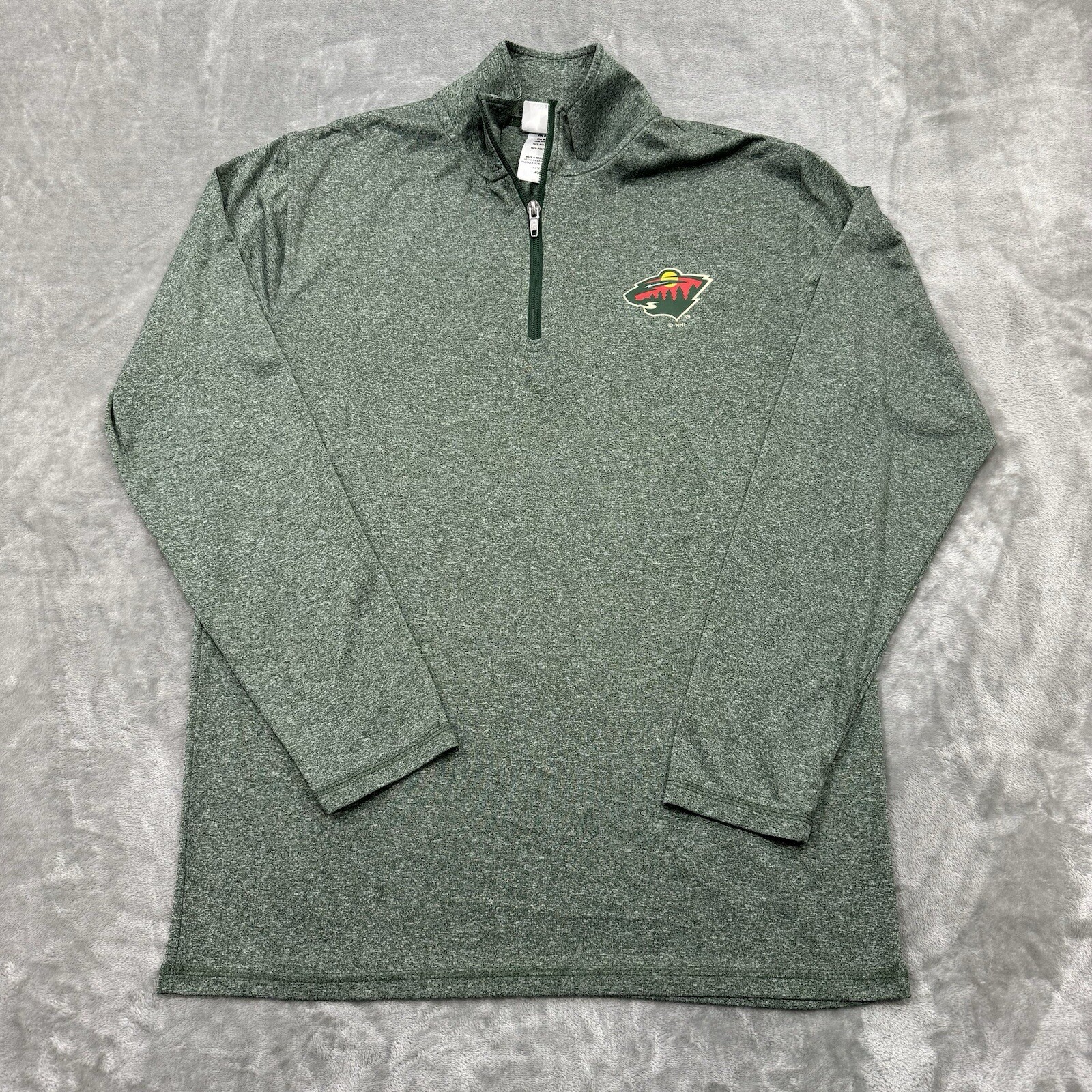 NHL Minnesota Wild Shirt Mens Small Green Long Sleeve 1/4 Zip Lightweight Sport