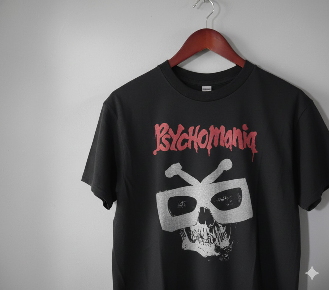Vintage Horror Punk Style Skull Graphic Black T-Shirt – T498