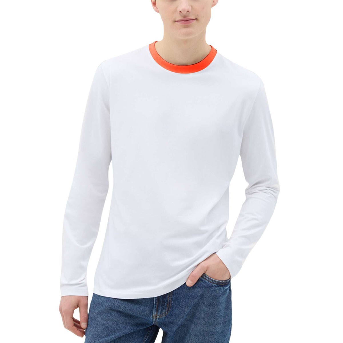 New Mens Long Sleeve T-Shirt Slim Fit 100% Cotton Plain Crew Round Neck Tee Tops