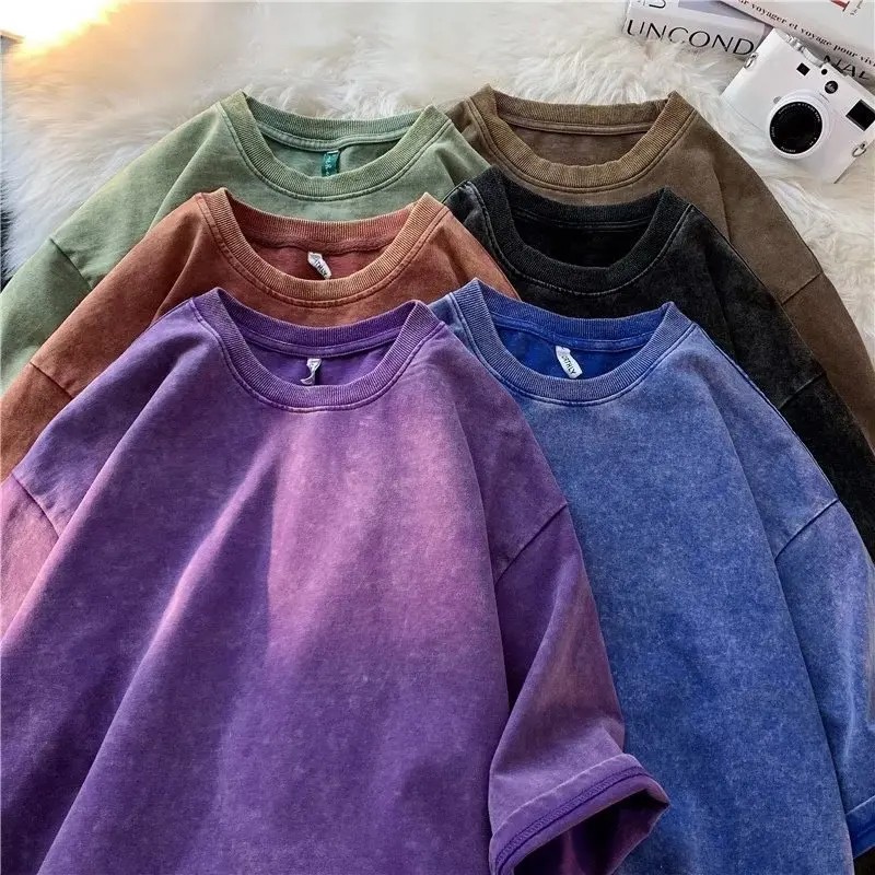 Men’s Oversized Vintage Washed T-Shirt Heavyweight Cotton Loose Streetwear Tee