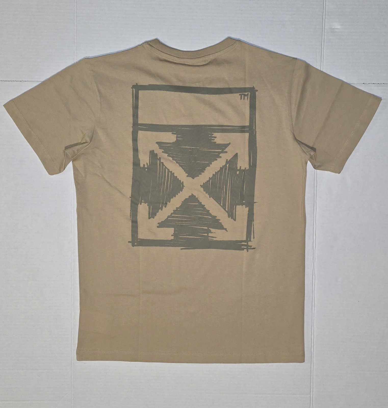 New Off-White Kids “Off Stitch” Cotton T-Shirt in a Beige/Sand Size (14)