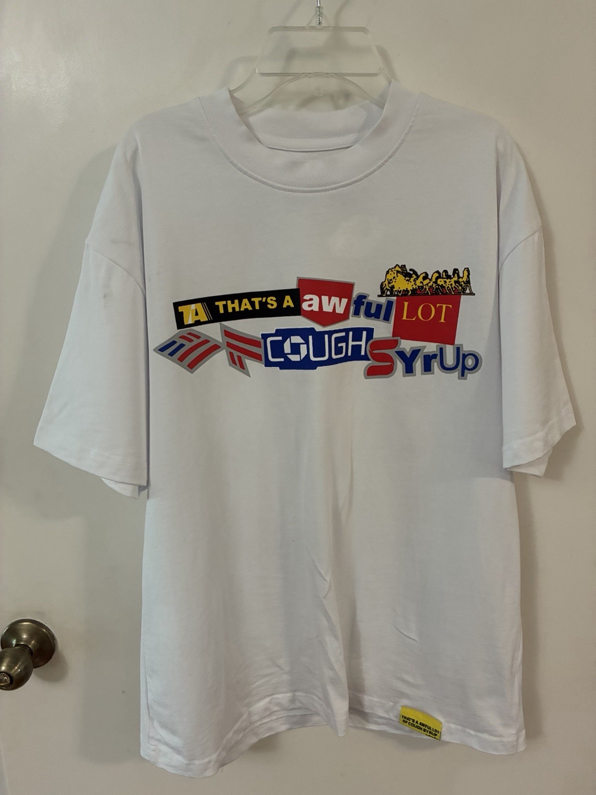 That’s a Awful Lot of Cough Syrup Graphic Logo Tee Men’s S White Cotton