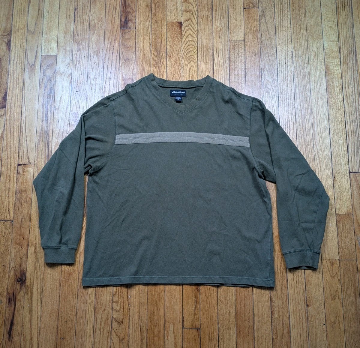 Vintage Eddie Bauer Shirt Mens XL Green Striped Long Sleeve Crew Neck