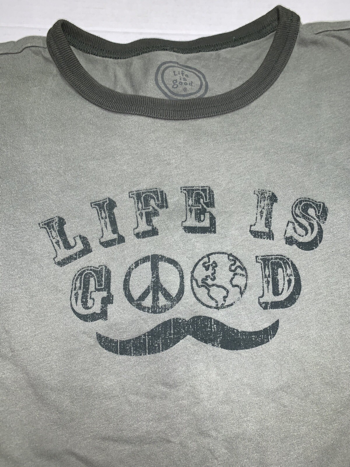 Life Is Good MENS LARGE TSHIRT Mustache Football Semi-fitted SS Ringer New