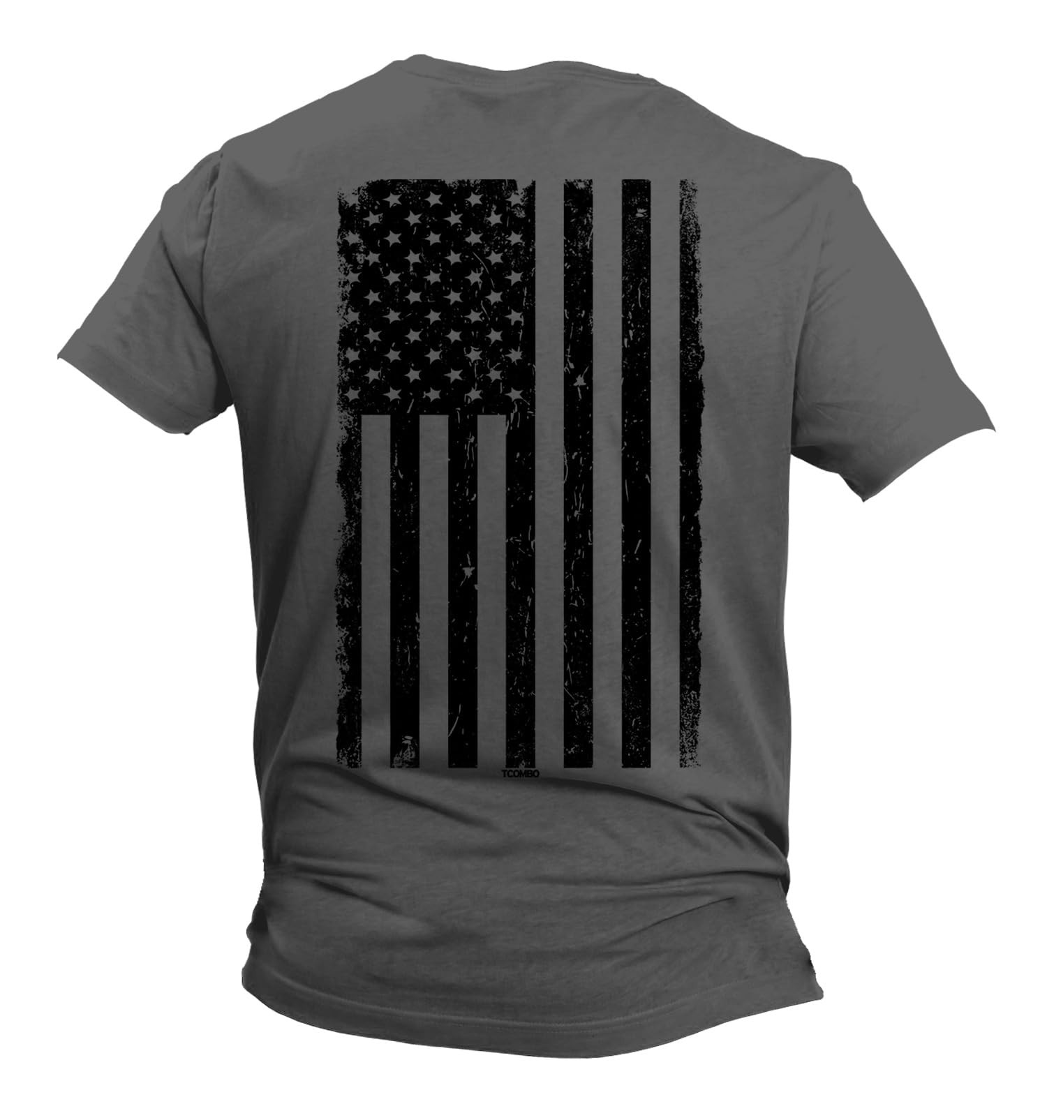 Distressed Black USA Flag – United States Men’s T-Shirt (Charcoal – Back Print,
