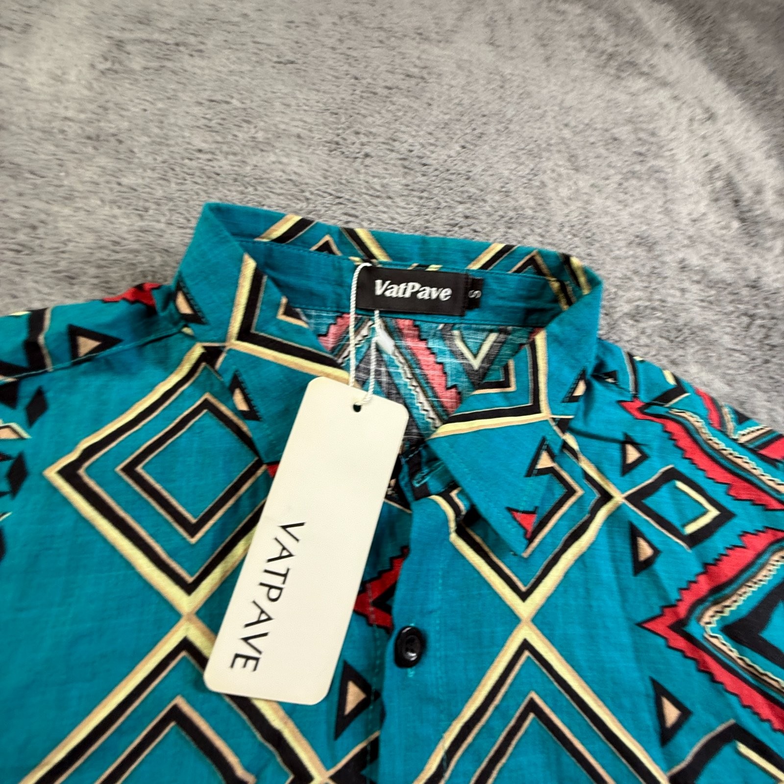 VatPave Men’s S Cotton Blend Button Up Shirt Tribal Geometric Blue Collared