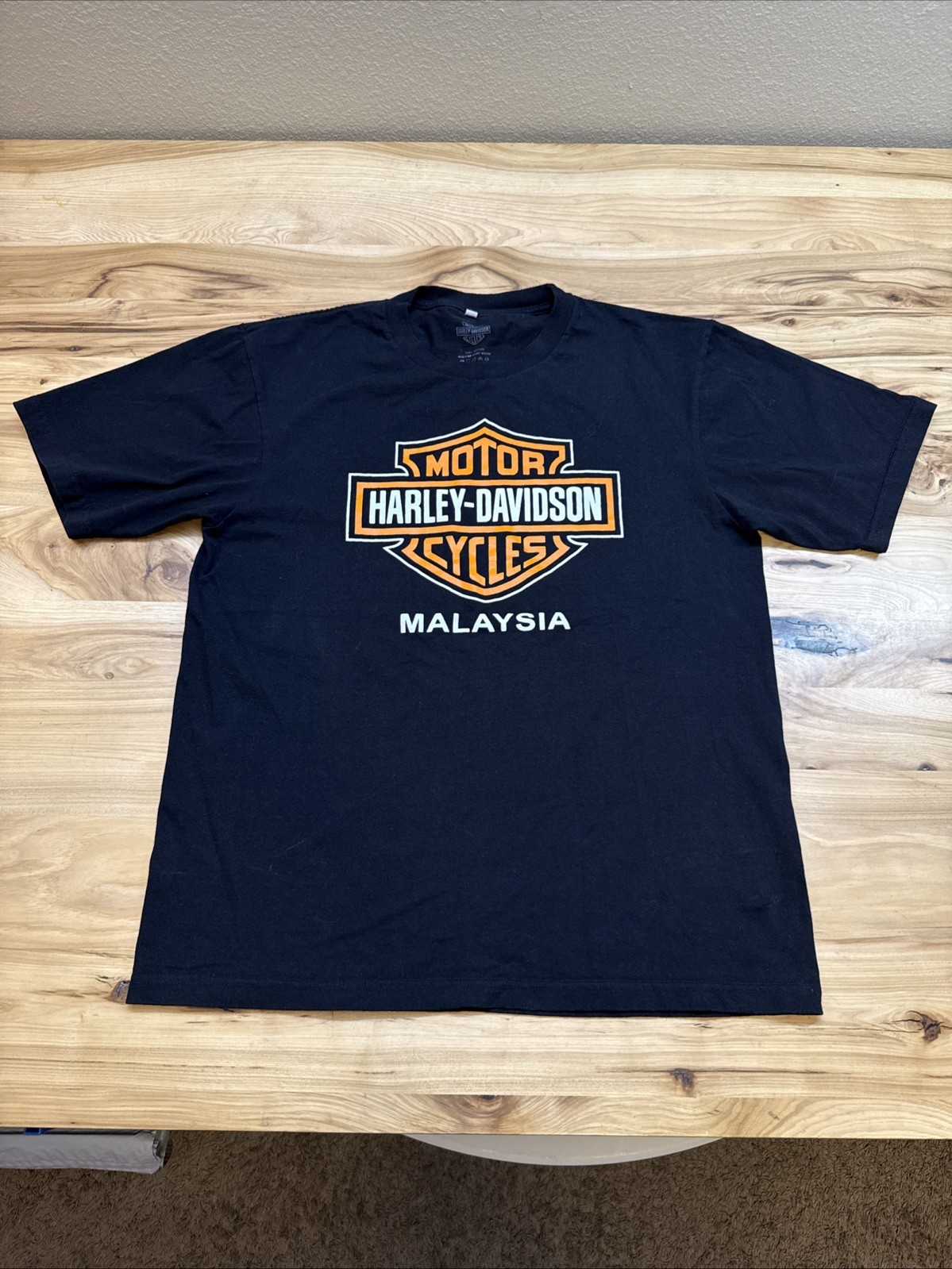 Vintage Harley Davidson Malaysia T-Shirt Black Viking Design Size Large