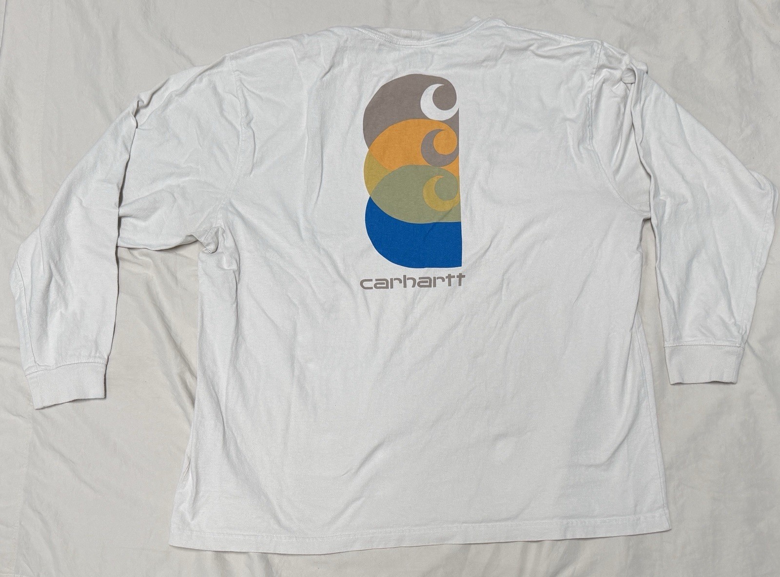 Carhartt White Solid Logo Pocket Crew Neck Long Sleeve T-Shirt, Men’s 2XL