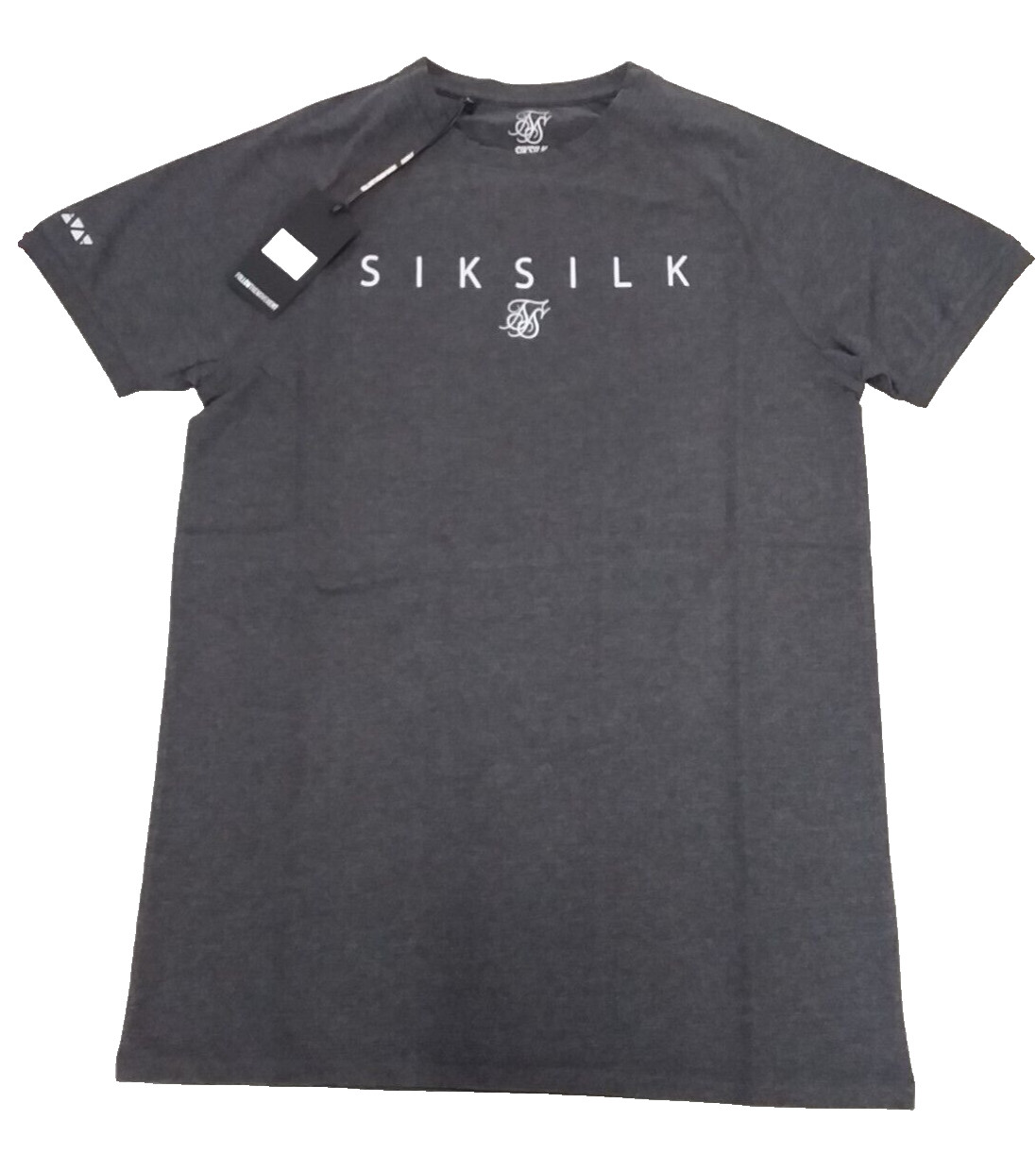 SikSilk Men’s Brand Carrier Tee – Charcoal Marl – Extra Small