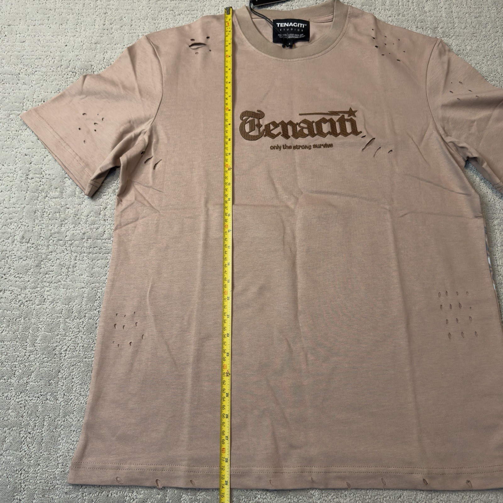 Mauve Tenaciti Distressed graphic embroidered t shirt size small tagged in bag