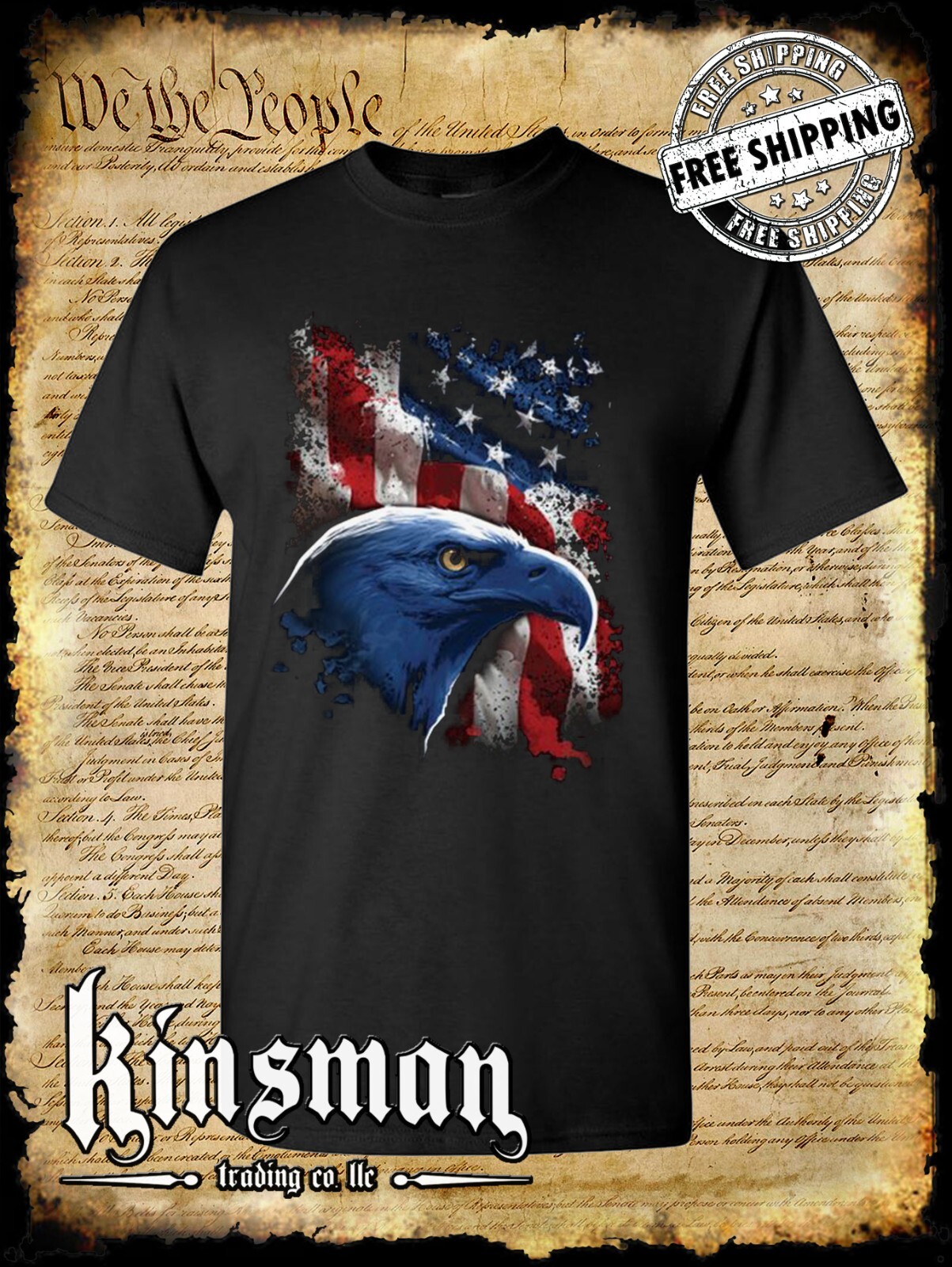 American Icon Bald Eagle T-Shirt – American Flag 4th of July Patriotic USA