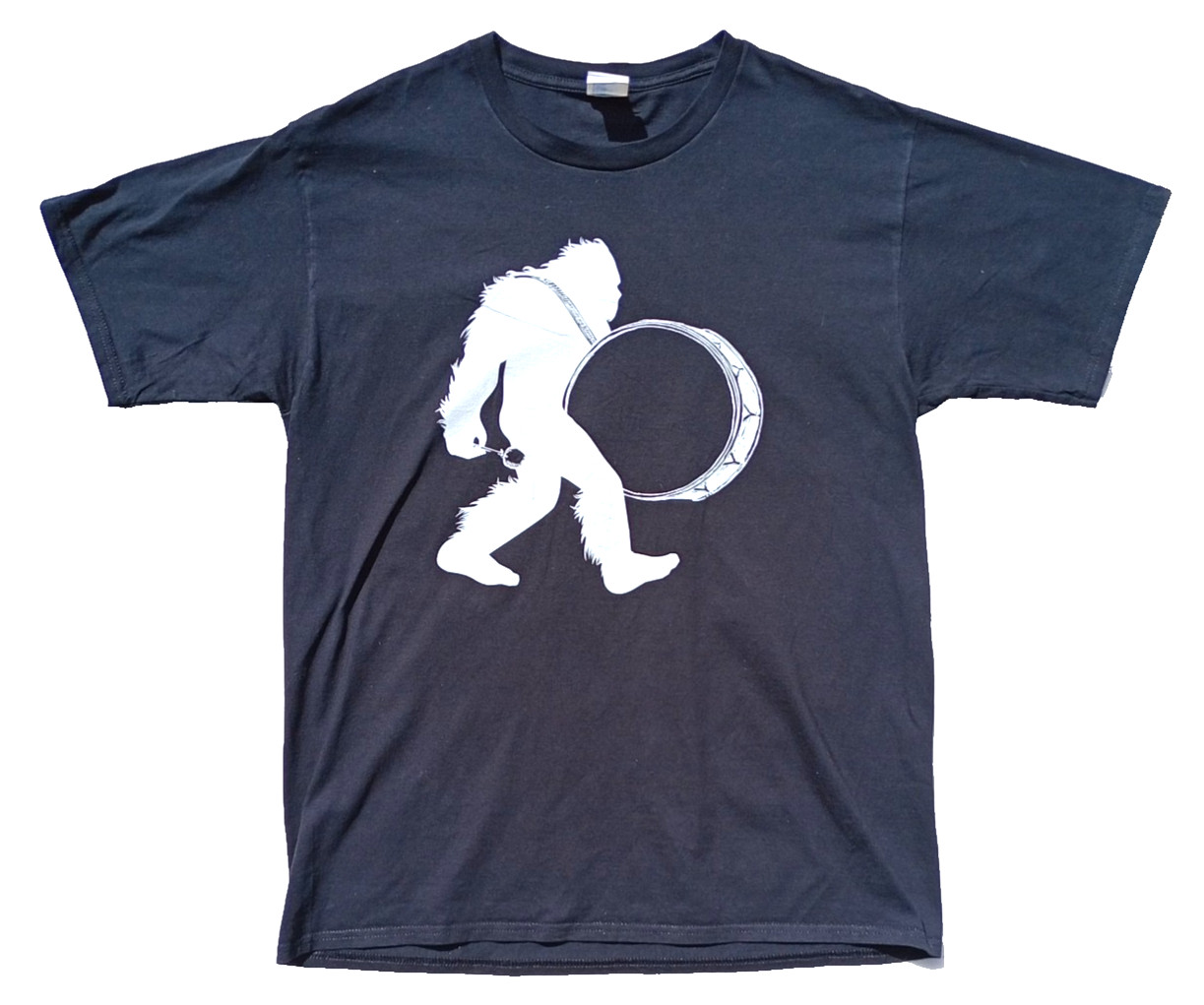 Bigfoot Drum T-Shirt Men’s UK Size L Black Crew Neck 100% Cotton Graphic Print