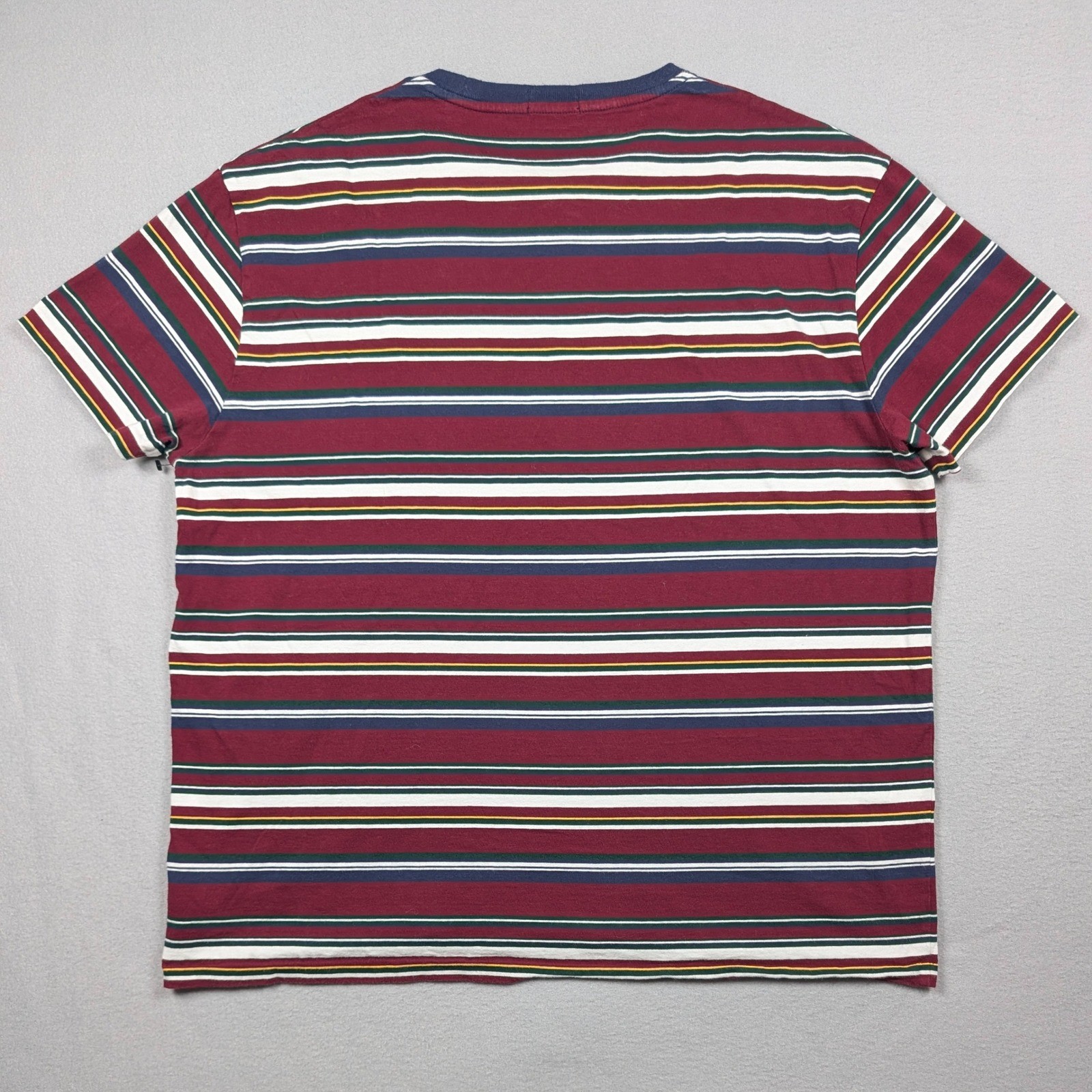 Polo Ralph Lauren T-Shirt Mens Large Burgundy Multi Stripe Classic Fit Pony