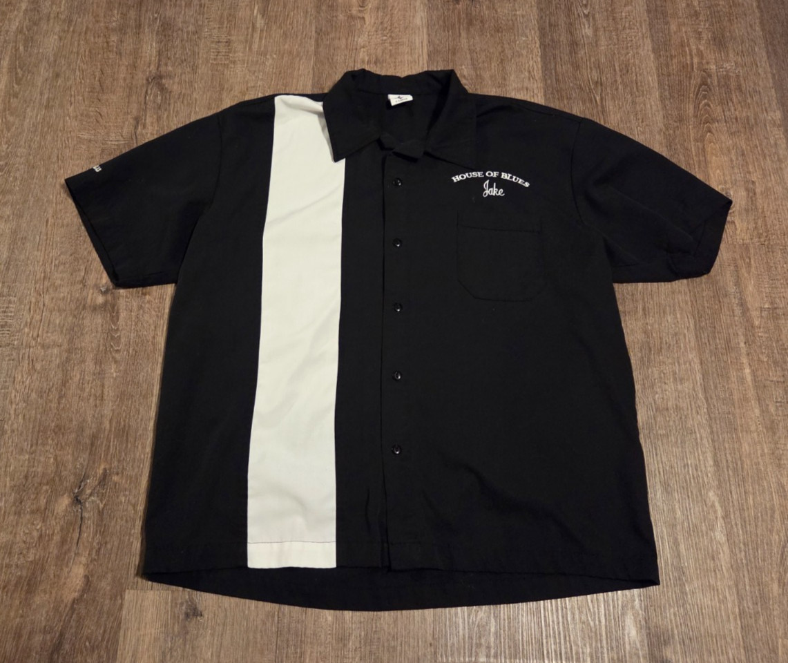 House of Blues Las Vegas Blues Brothers Jake Bowling Shirt Black White Stripe XL