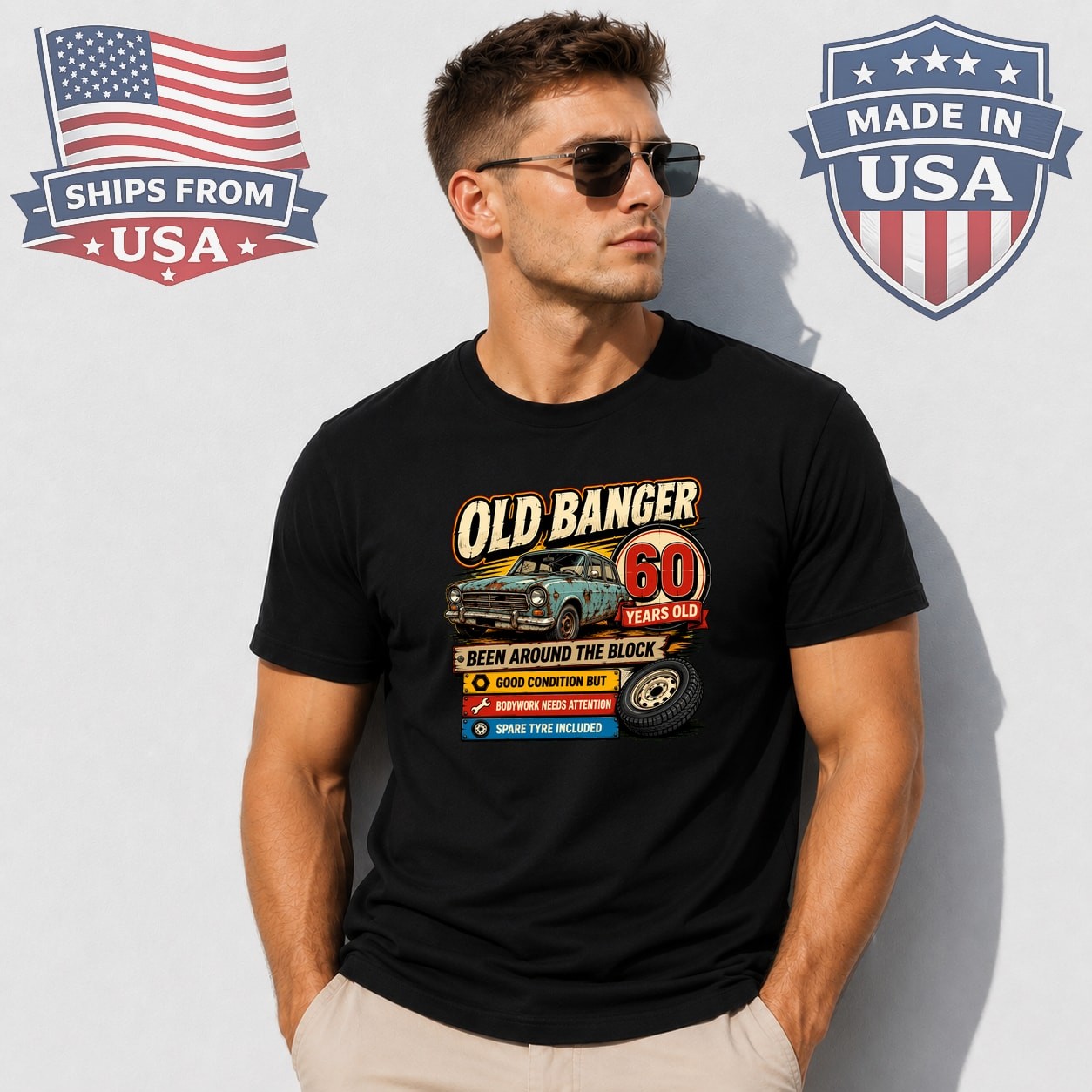 Old Banger 60th Birthday Car Graphic T-Shirt Funny Gift