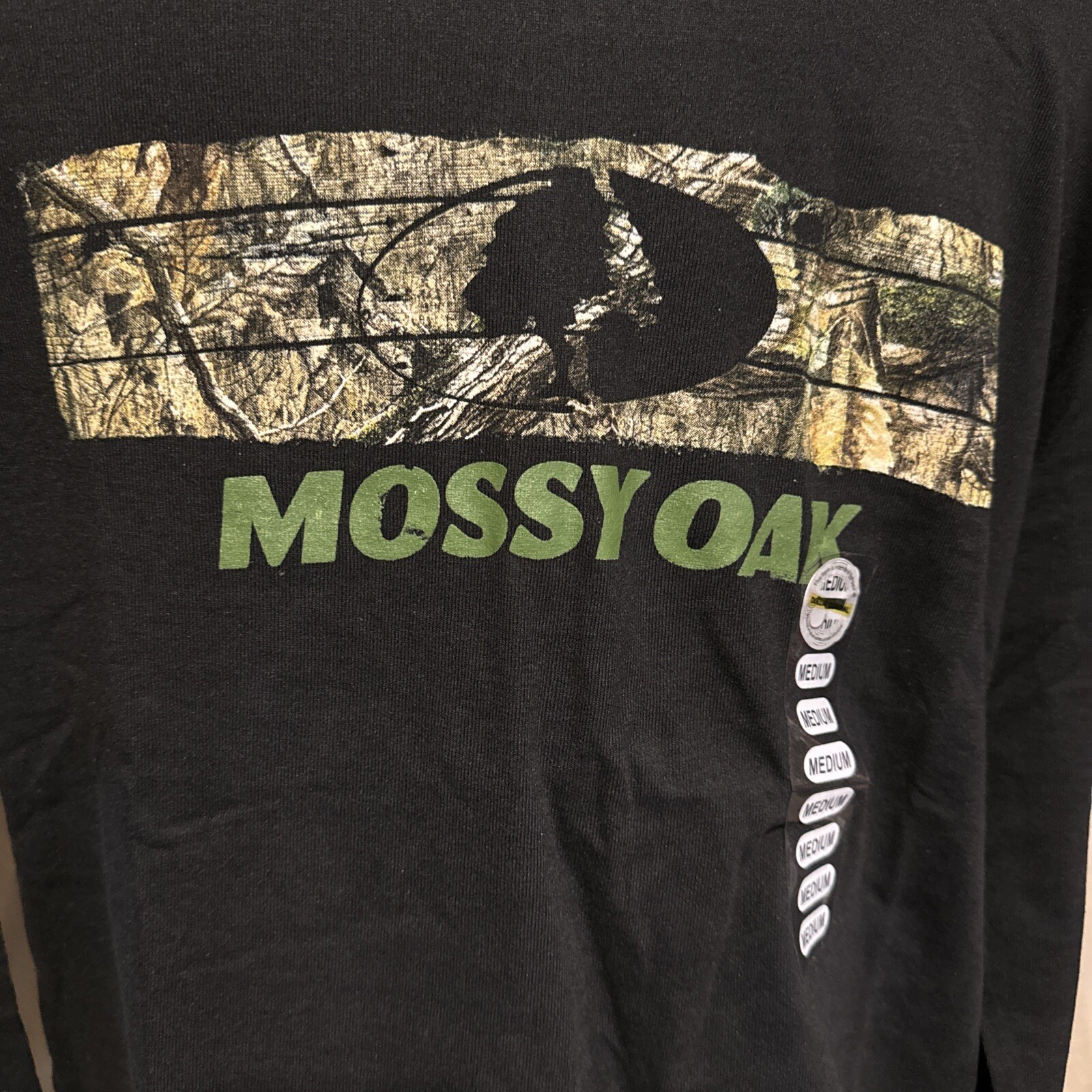 Mossy Oak Men’s Medium Long Sleeve Black T-Shirt With Camouflage Logo