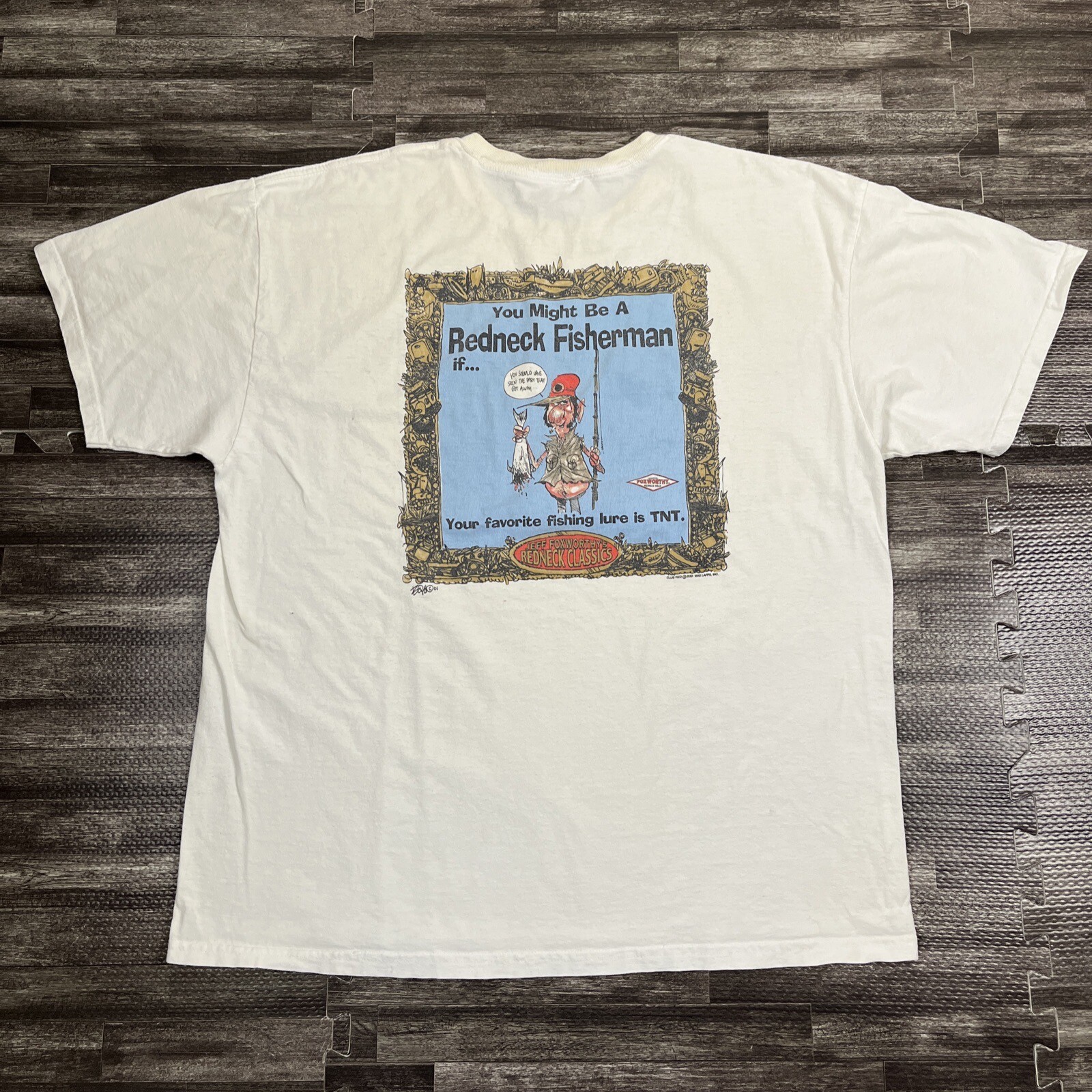 Vintage Jeff Foxworthy Redneck Fisherman T Shirt XL White VTG 2001 Read Desc