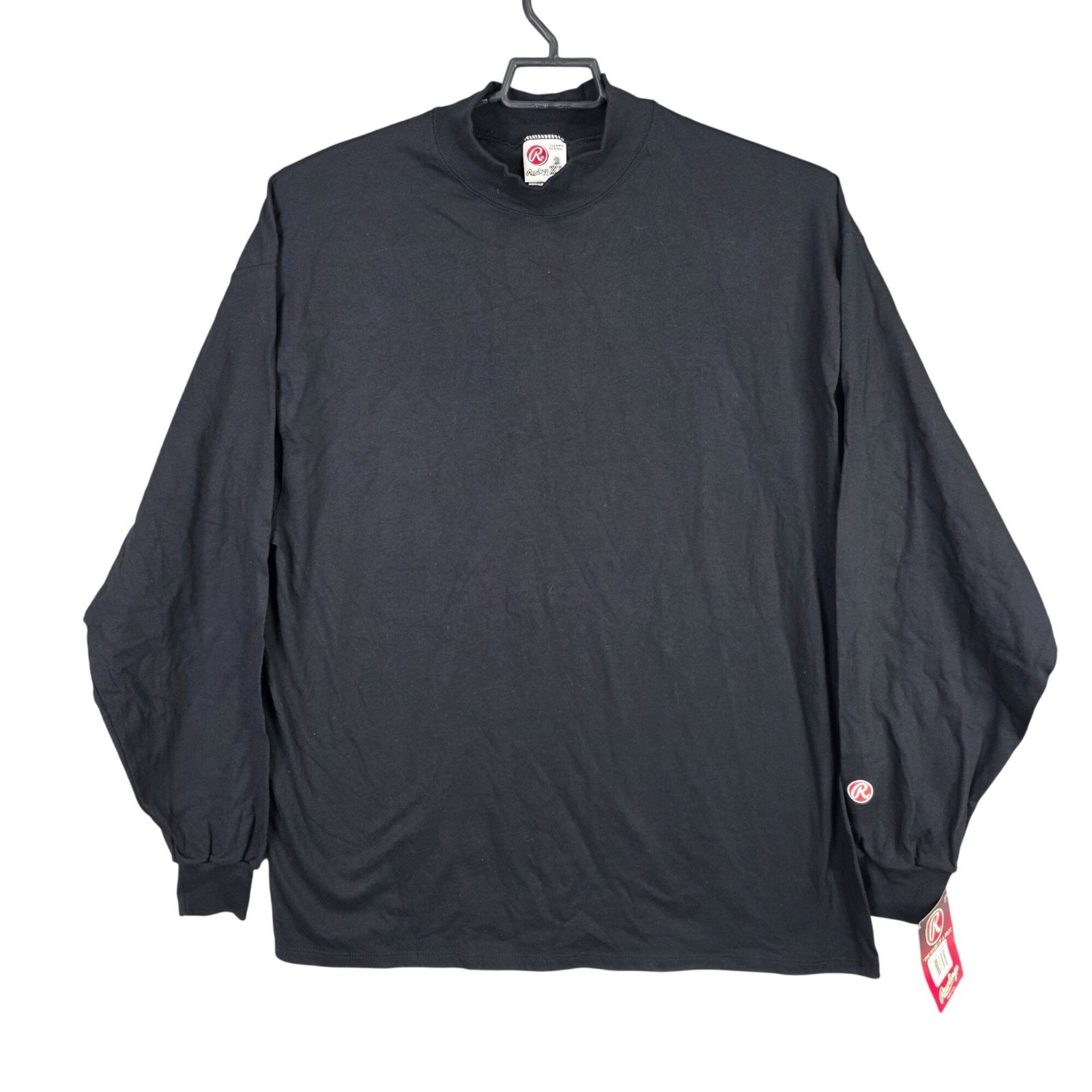 Mens Vintage 90s Rawlings Black Long Sleeve Shirt Crew Neck 100% Cotton Size 2XL