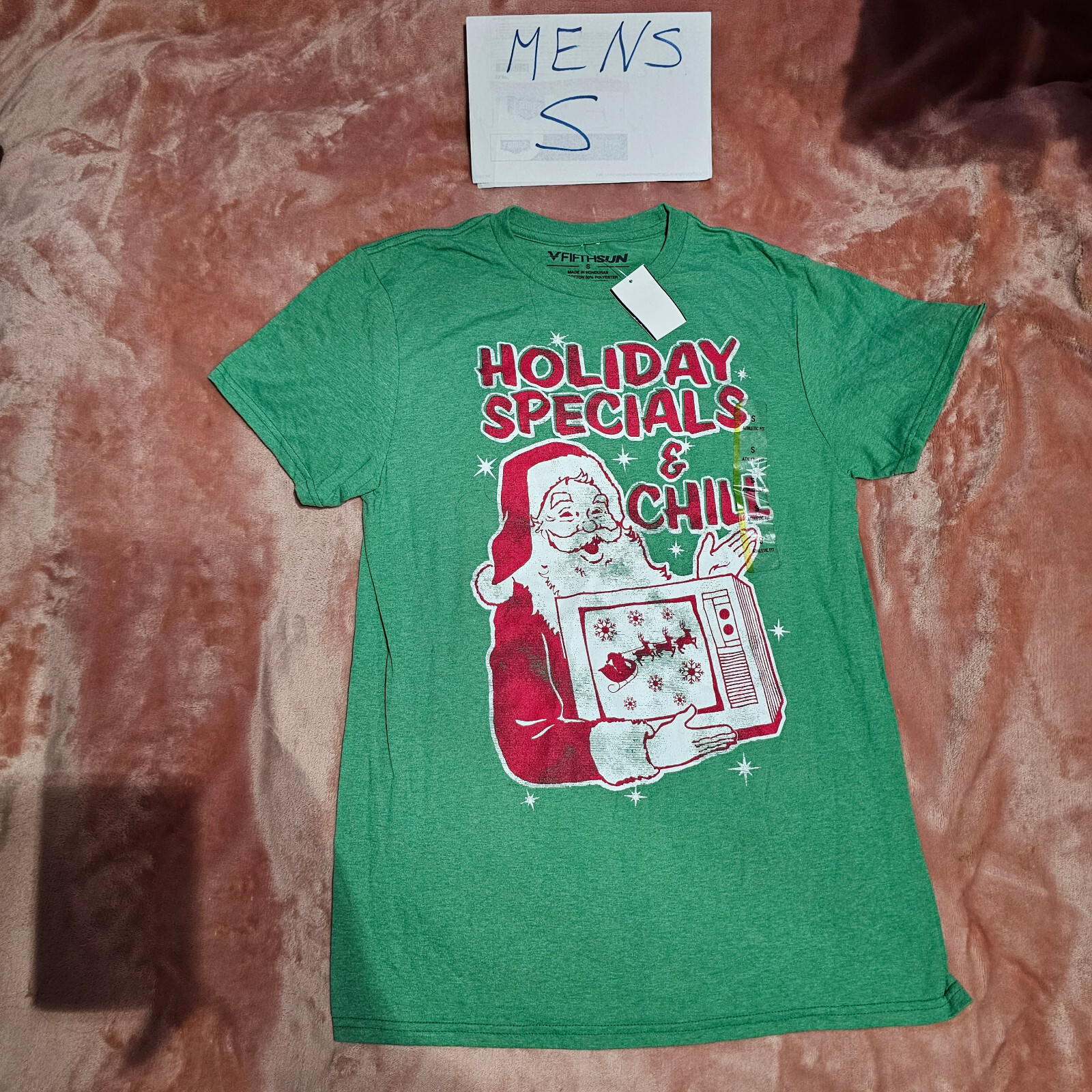 New Mens S Retro Santa Claus Holiday Specials & Chill TV Ad Graphic Tee NWT