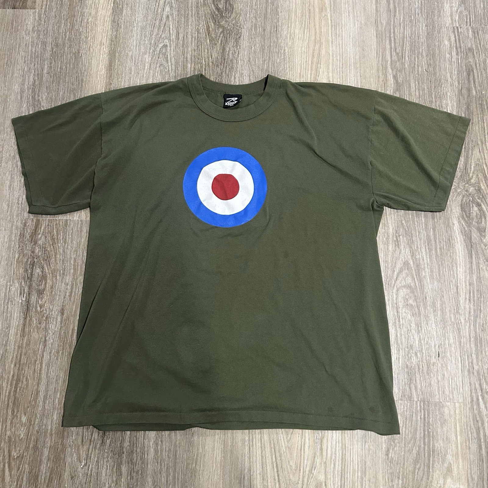 Vintage Shirt Men XXL British Roundel Symbol Rothco Army Green Single Stitch