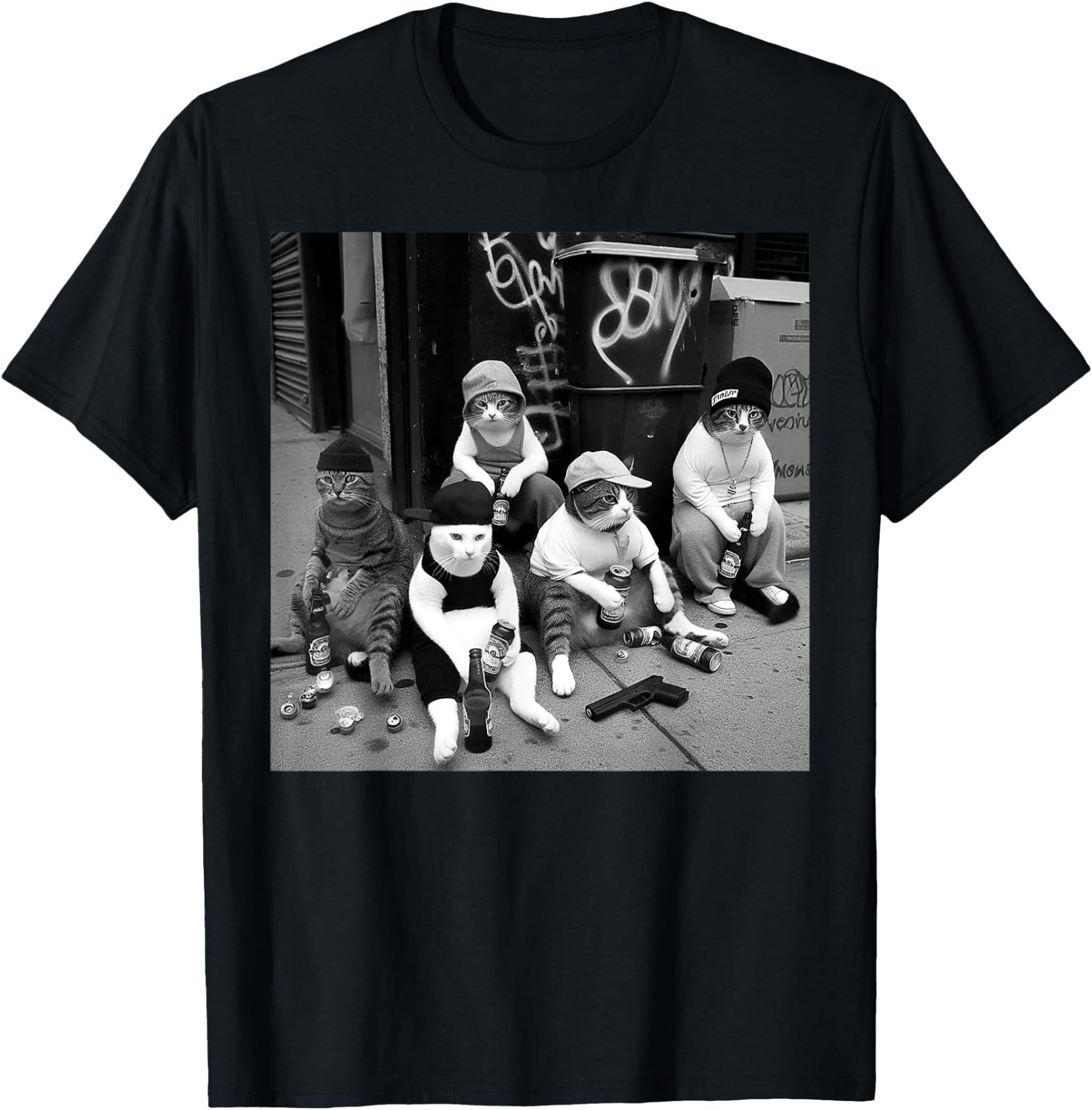 Funny Gangster Cats Street Design T- shirt, Unisex Tee