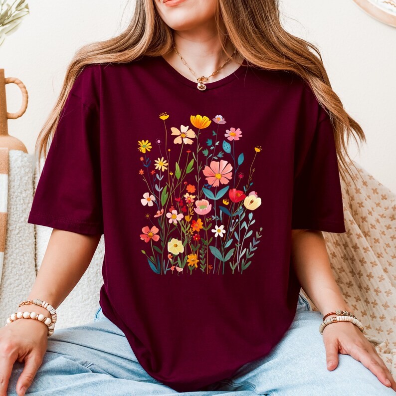 Floral Watercolor Comfort Tee Handpainted Style Shirt Nature Art Gift Unisex