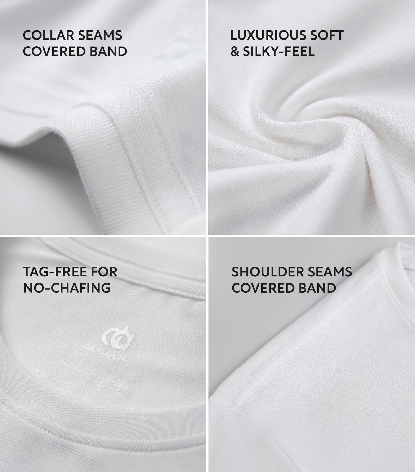 3-Pack David Archy Men’s Micro Modal Undershirts, Soft Stretchy Crewneck Tees,