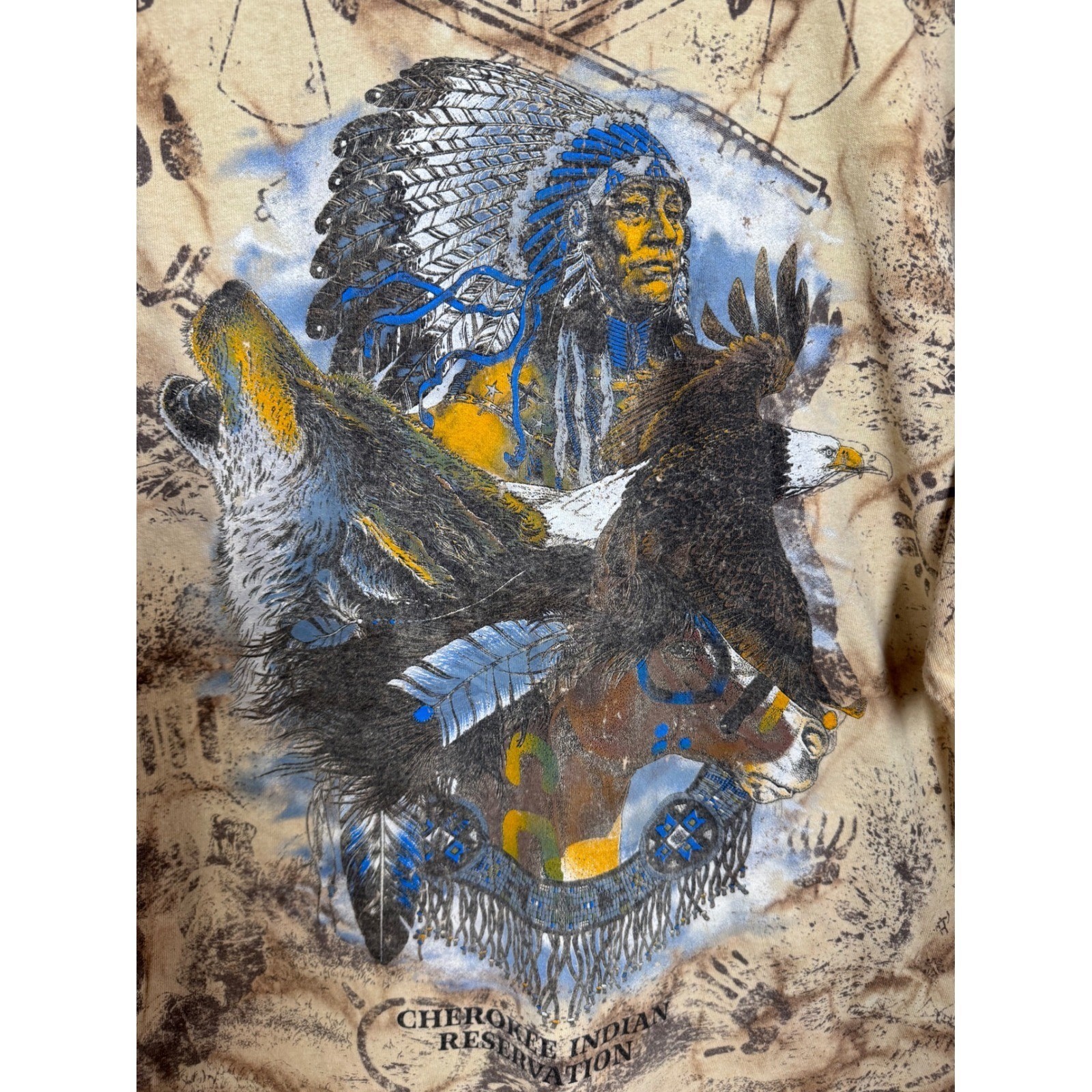 Mens Native American Indian Chief Wolf Eagle Graphic T Shirt All Over Print