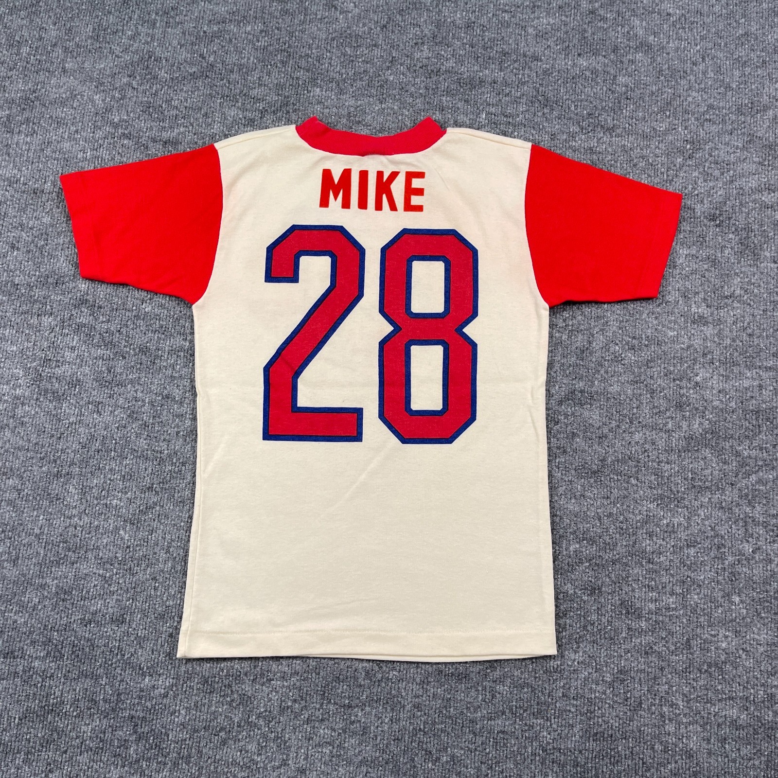 Vintage 70s Cincinnati Reds Mike #28 Baseball Shirt Teens Medium 15×22 Ivory