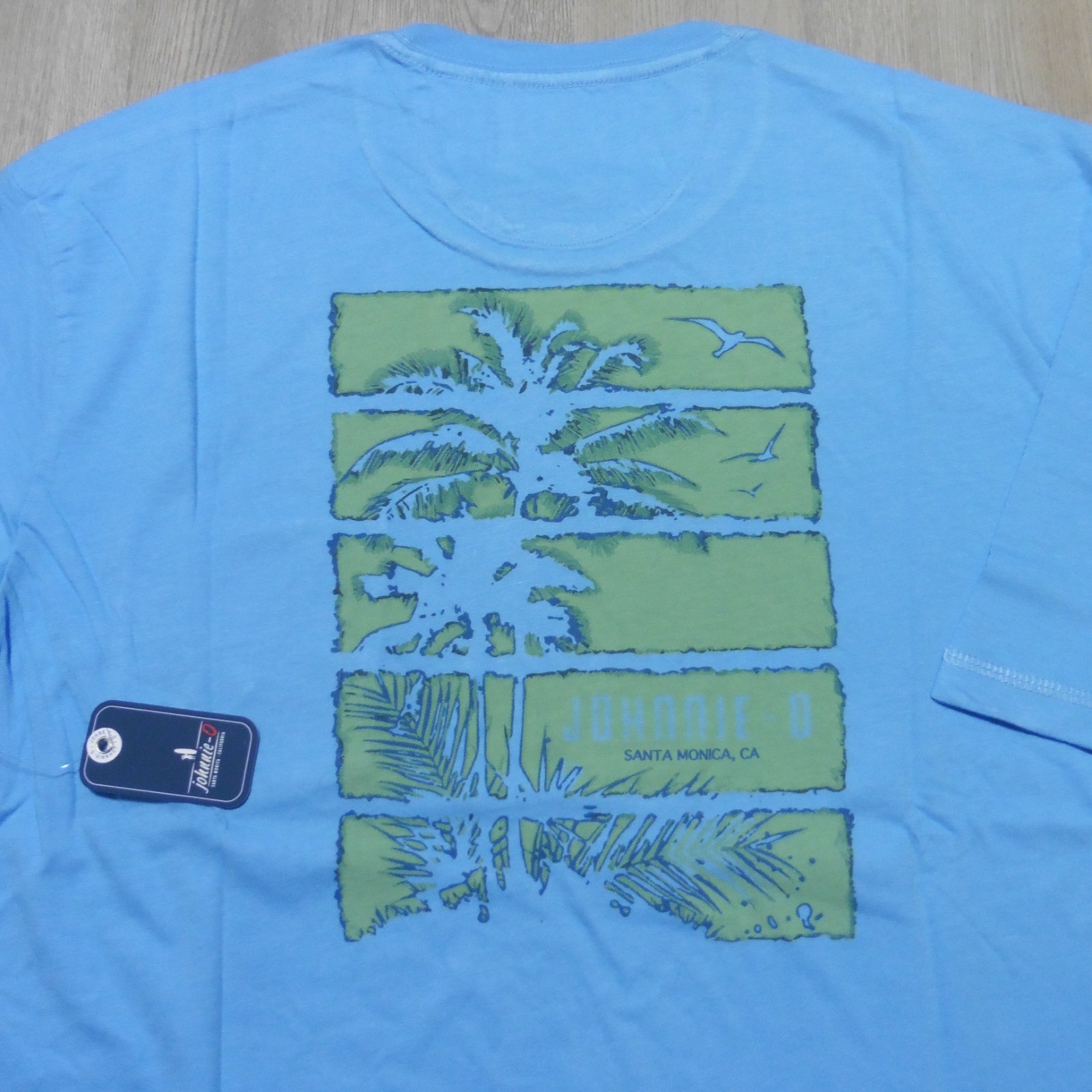 JOHNNIE O Mens L LARGE T SHIRT MALIBLU PALM PARADISE GOLF AQUA DALE 2.0 TEE