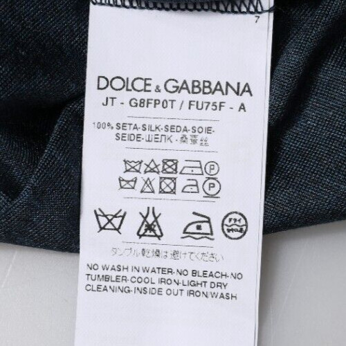 DOLCE & GABBANA T-shirt Dark Blue Silk Crew Neck Short Sleeve IT48/US38/M 680usd