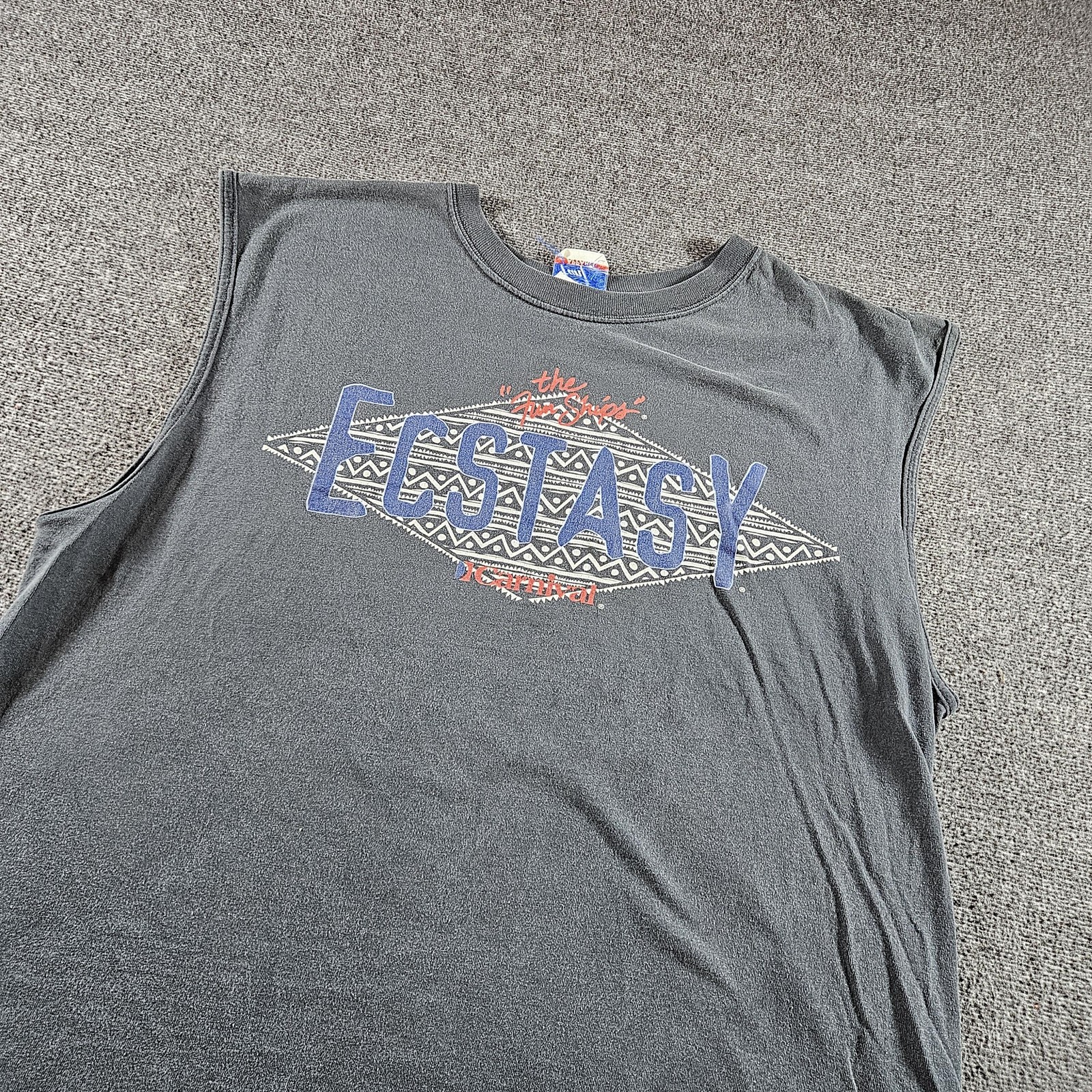 Vintage All Out Fan Apparel Shirt Mens XL Gray Carnival Ecstasy Tank Cruise 90s