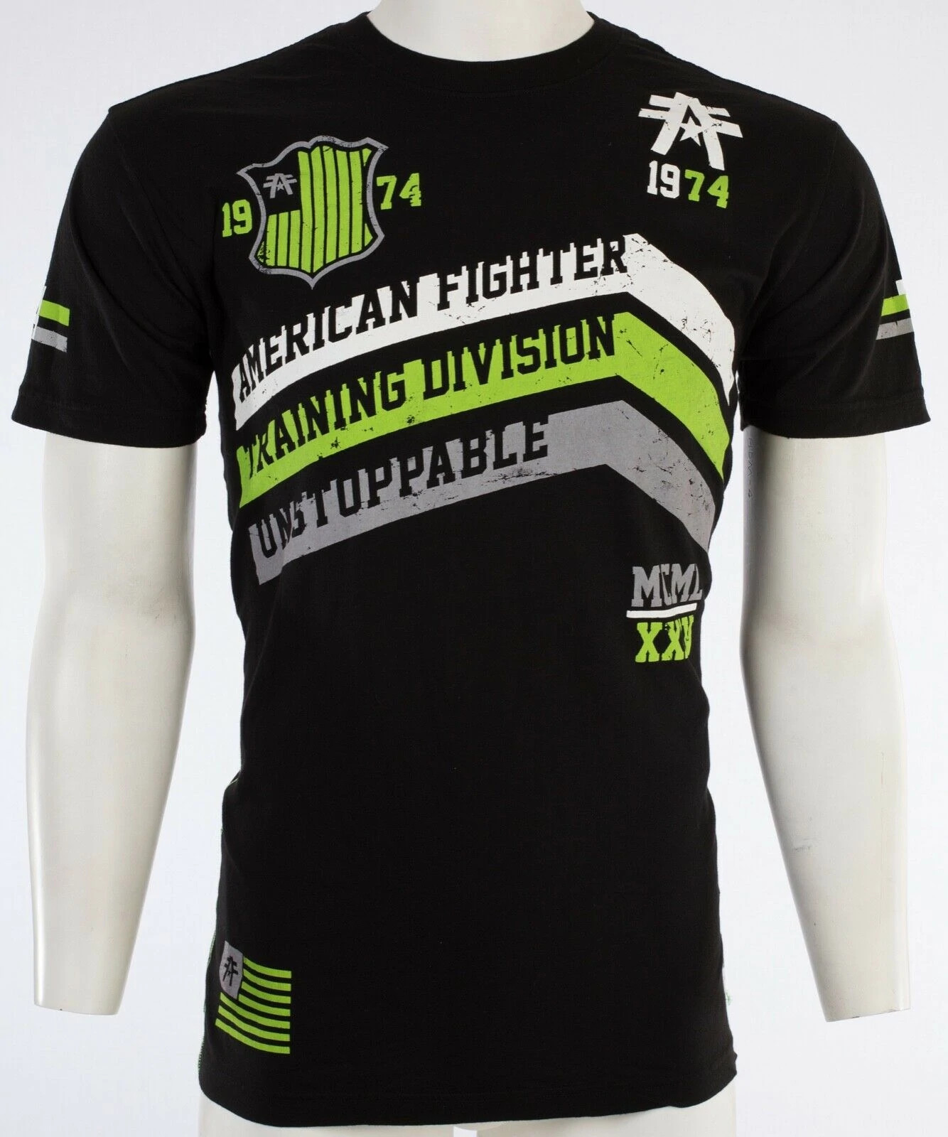 AMERICAN FIGHTER Corner Black Neon Green Athletic Mens Crewneck T-shirt S-3XL