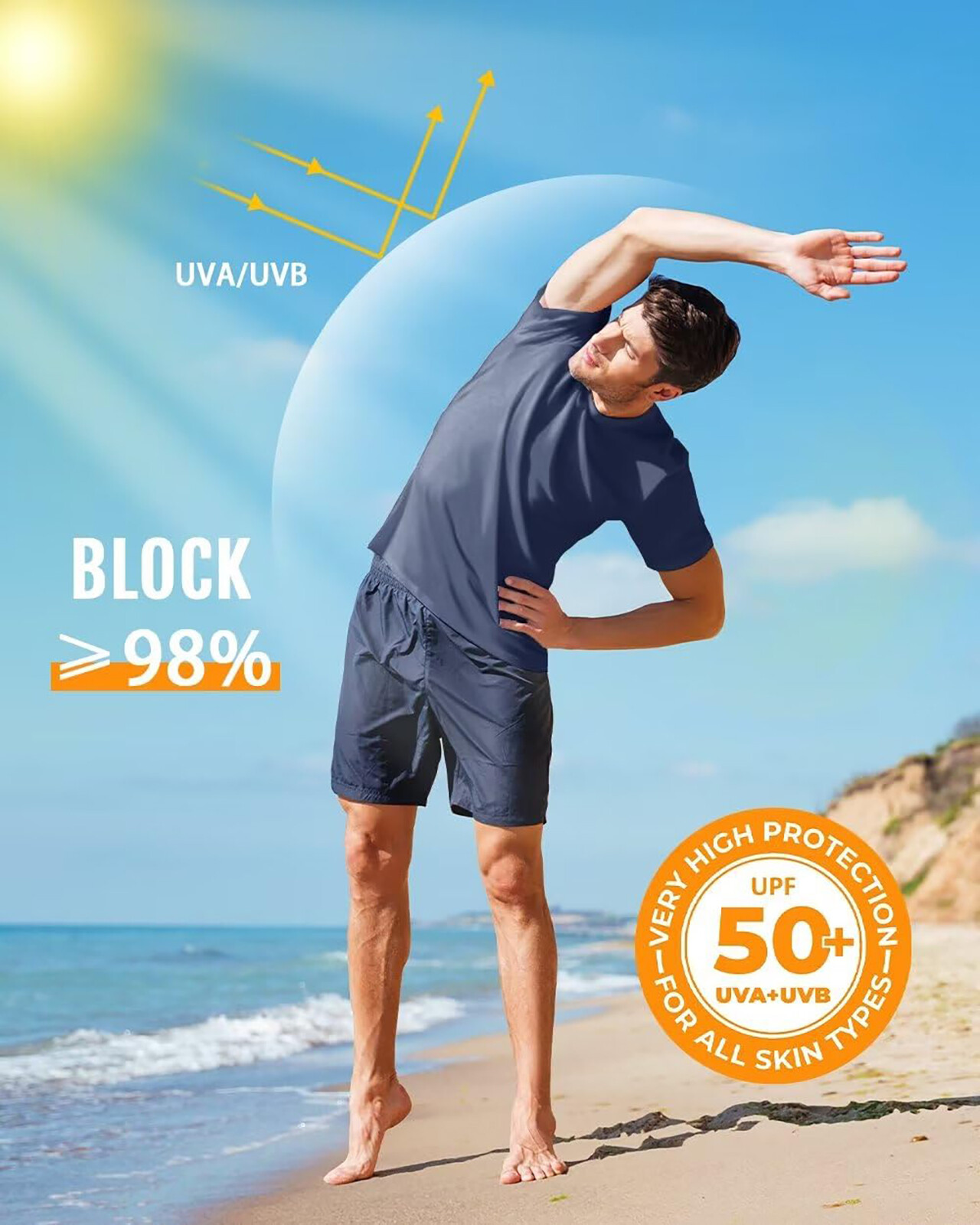 UPF50+ Men’s UV Shirts Short Sleeve Quick Dry Performance Gym Workout Athletic T