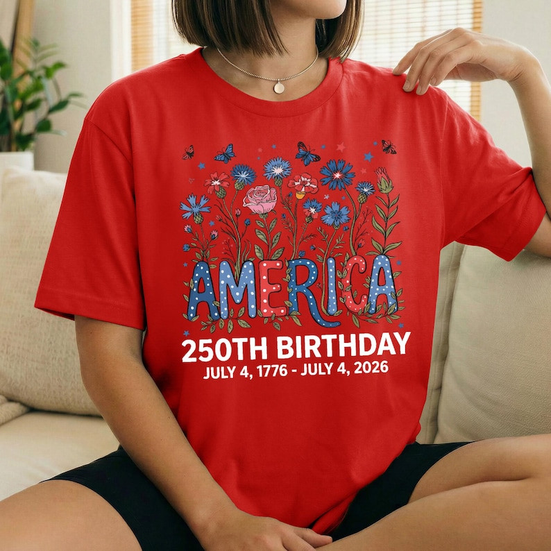 250th Anniversary Shirt 4th of July Flower USA Independence Day Patriotic Tee