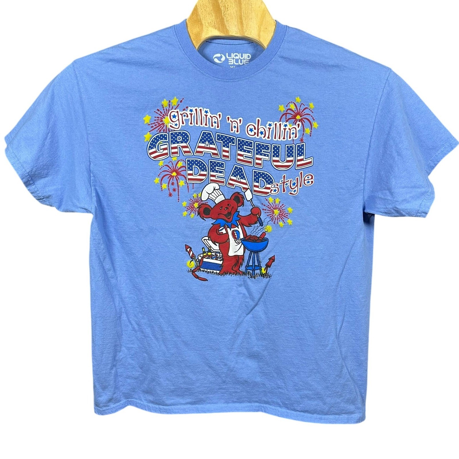 Liquid Blue Grateful Dead Style Grilling Chillin Bear T Shirt XL