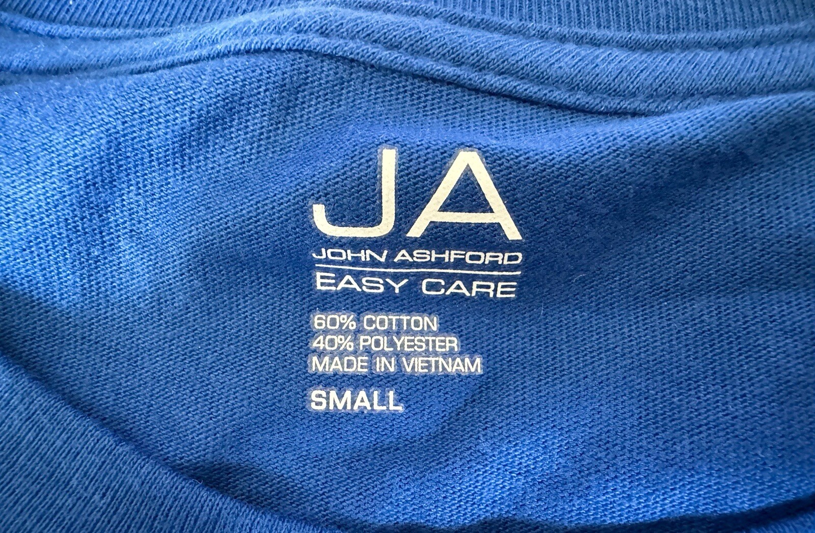 John Ashford Men’s T-Shirt Easy Care Blue – Mens Small – Cotton Poly Blend